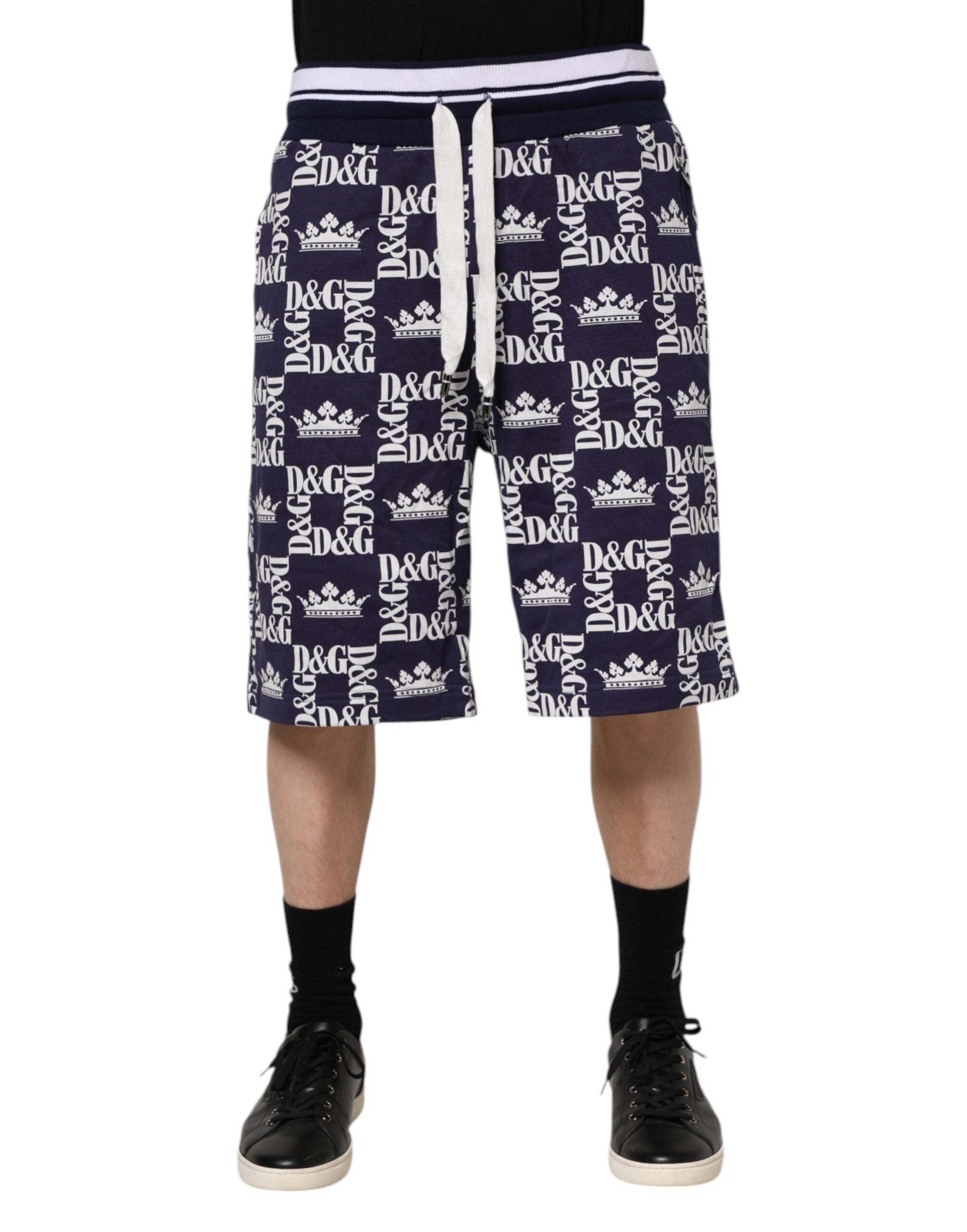 Dolce & Gabbana Cotton Blue Crown Logo Print Bermuda Shorts