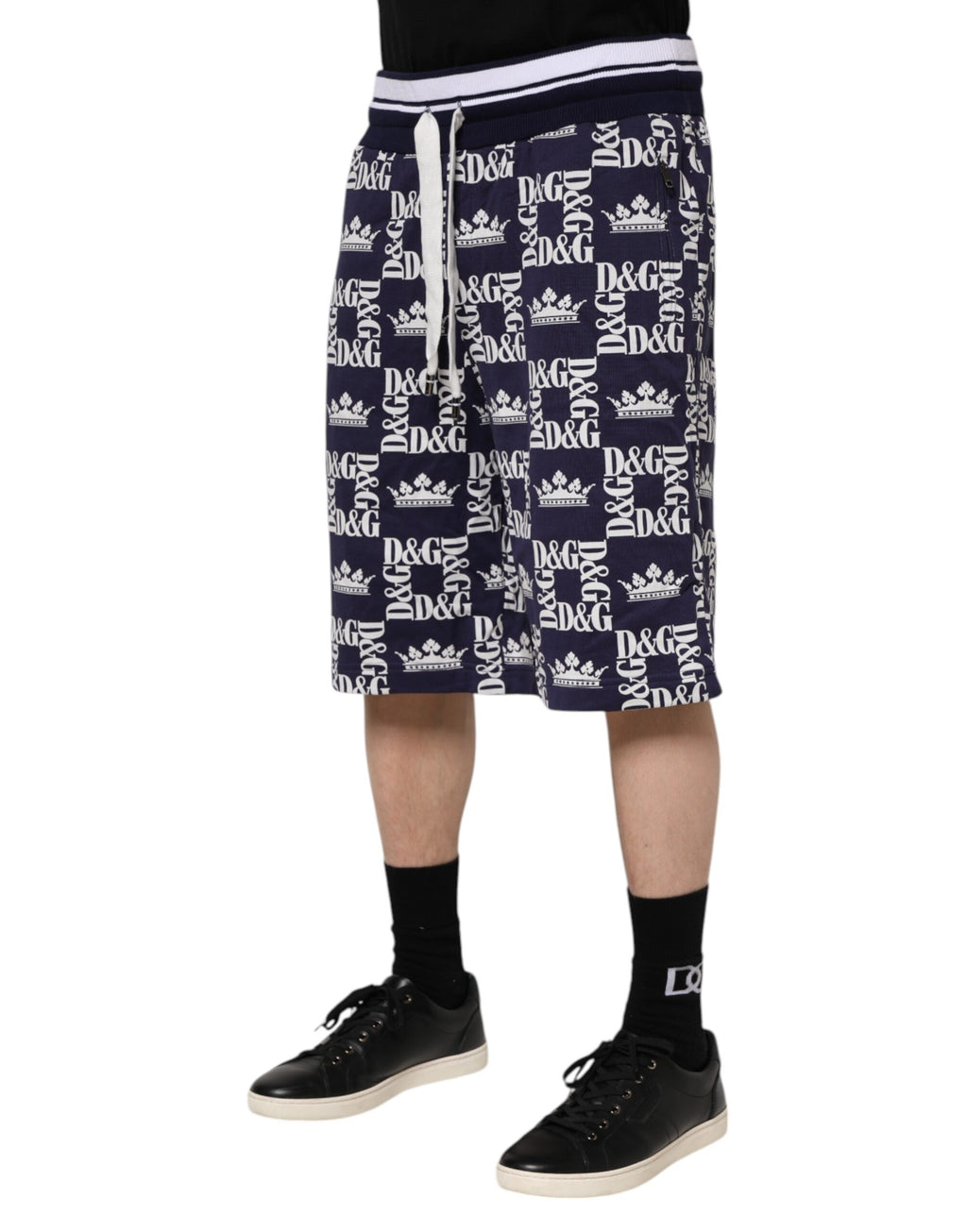 Dolce & Gabbana Cotton Blue Crown Logo Print Bermuda Shorts