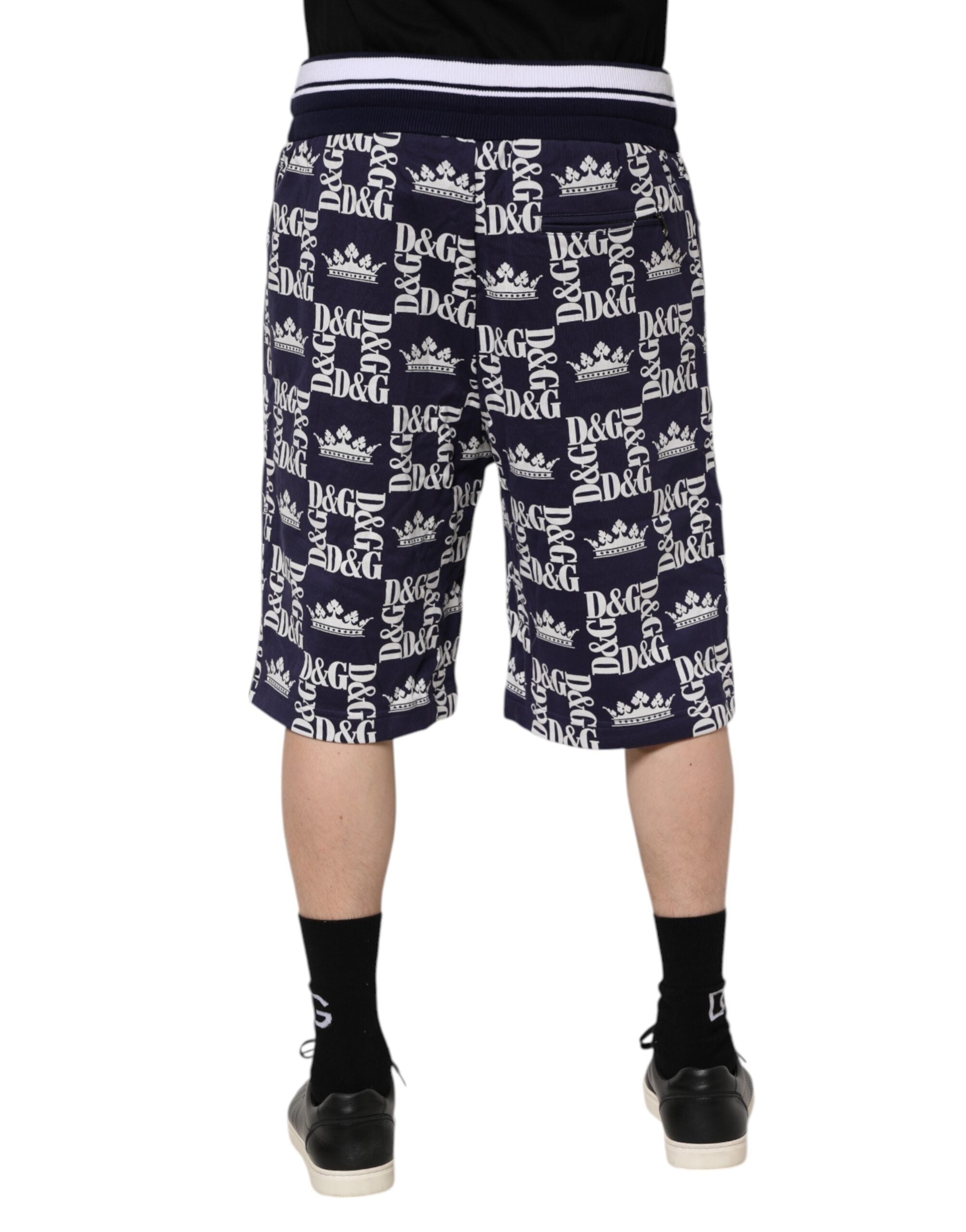 Dolce & Gabbana Cotton Blue Crown Logo Print Bermuda Shorts