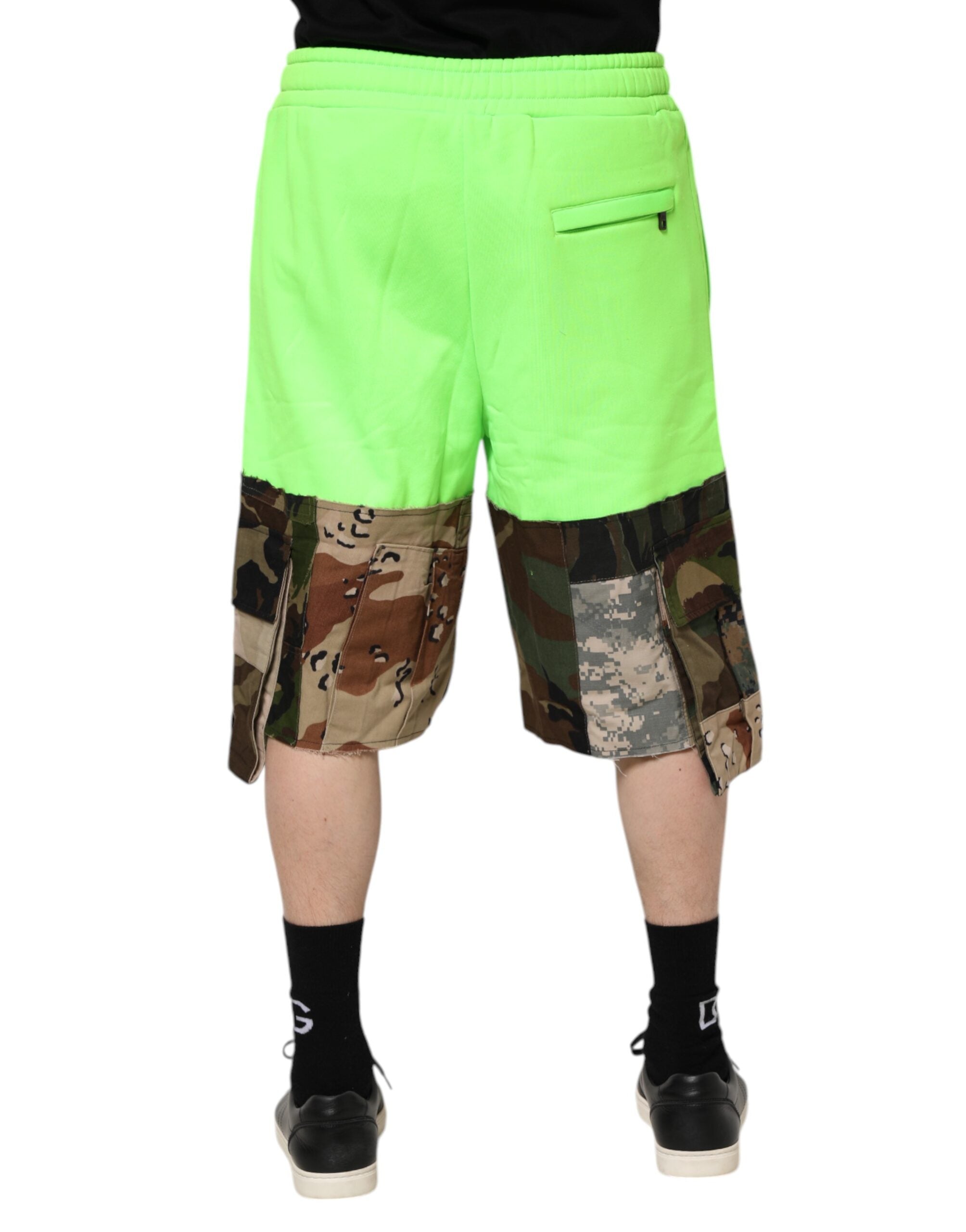 Dolce & Gabbana Green Patchwork Cargo Bermuda Men Shorts