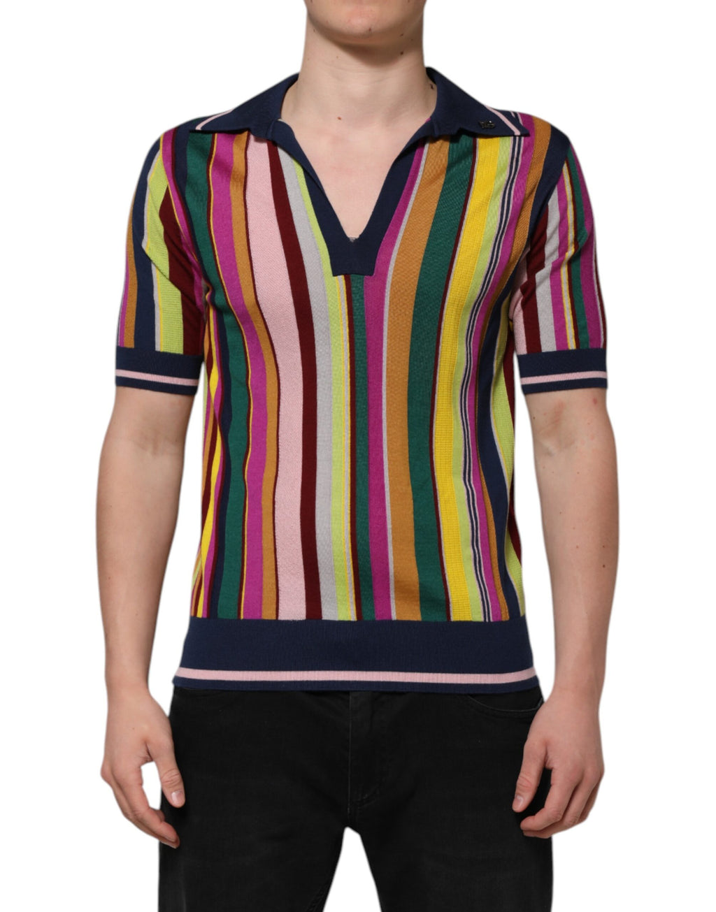 Dolce & Gabbana Multicolor Stripes Collared Men Polo T-shirt