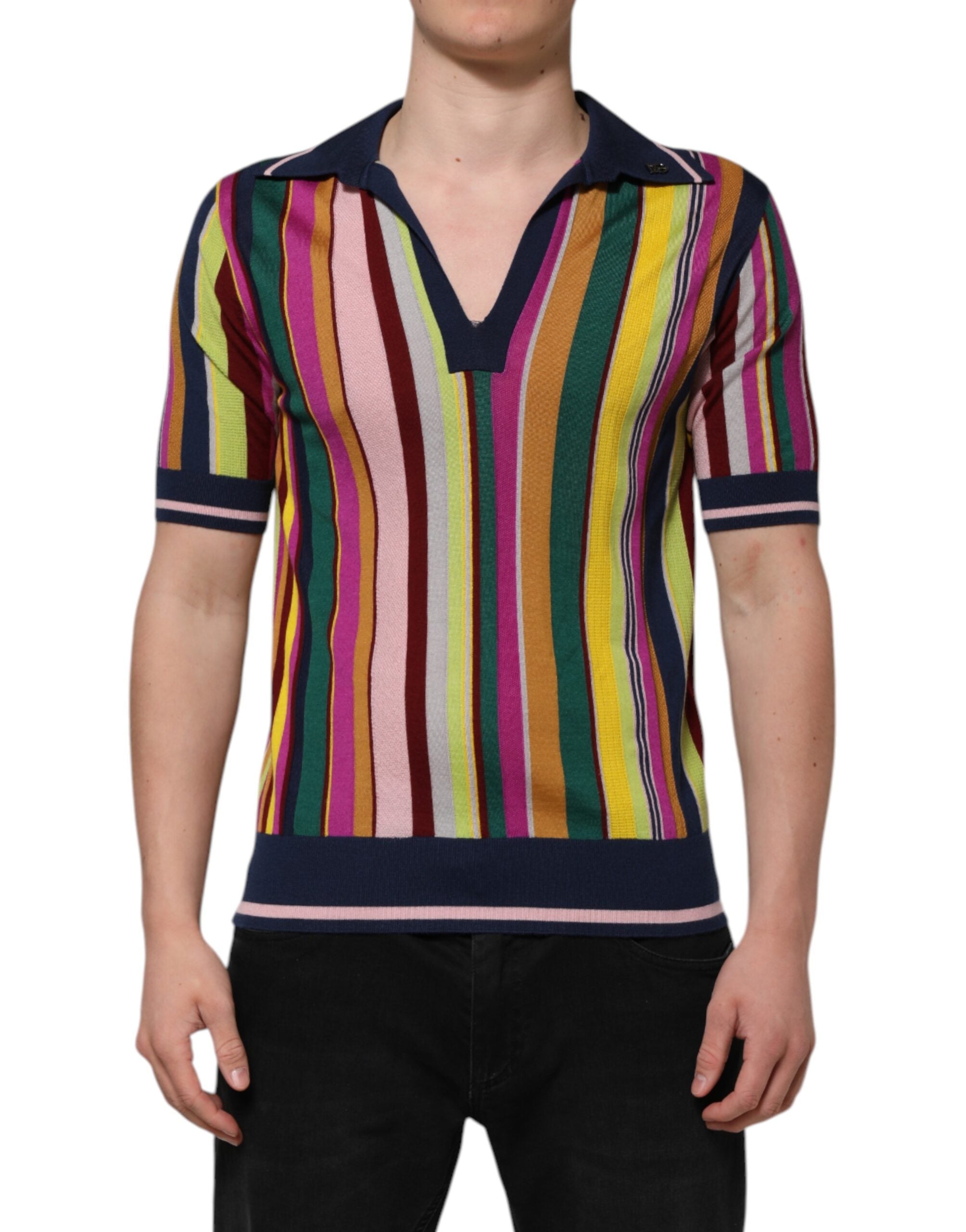 Dolce & Gabbana Multicolor Stripes Collared Men Polo T-shirt