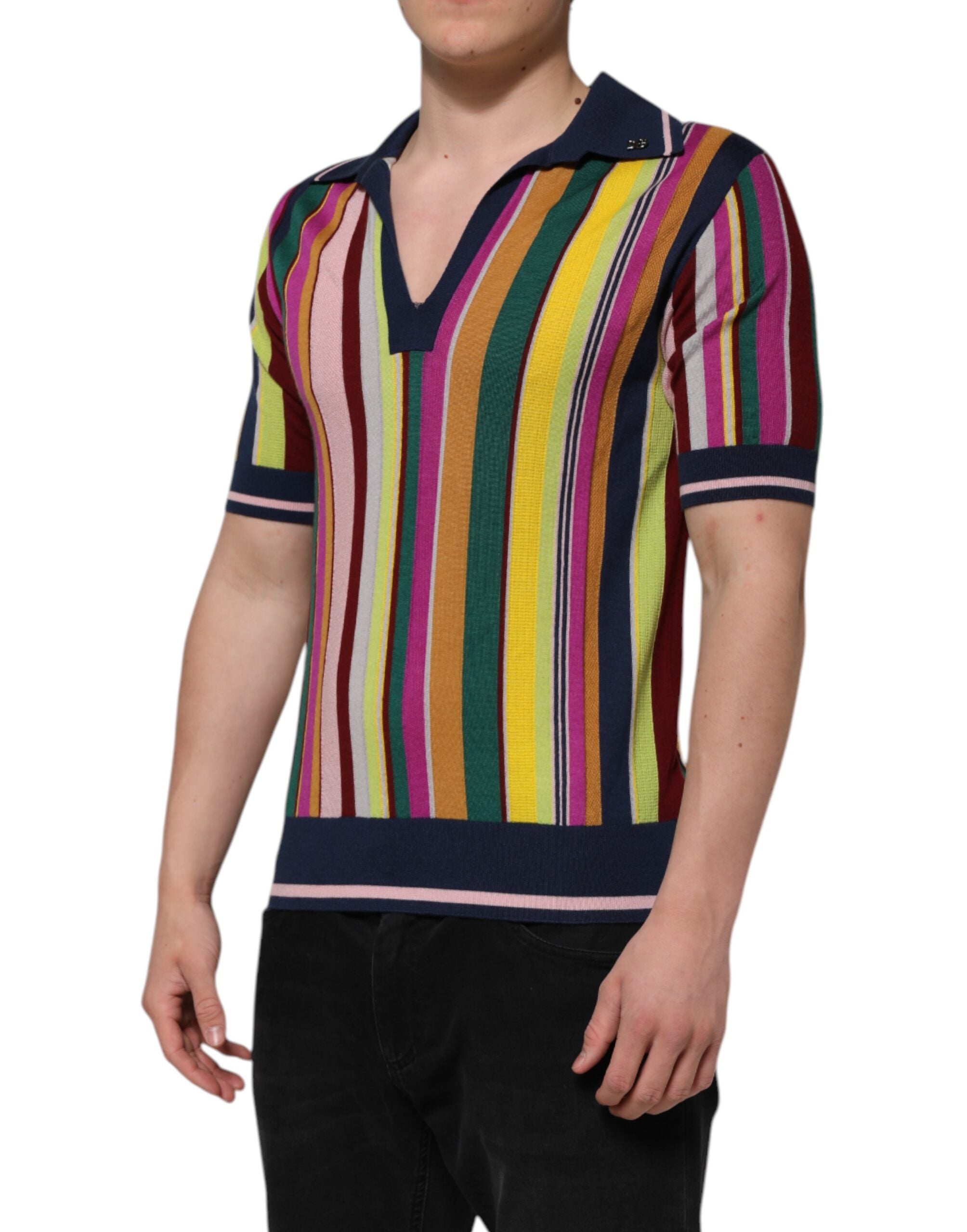 Dolce & Gabbana Multicolor Stripes Collared Men Polo T-shirt