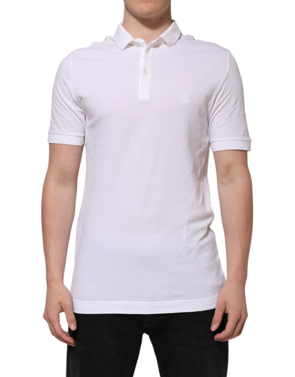 Dolce & Gabbana White Collared Men Short Sleeve Crown T-shirt