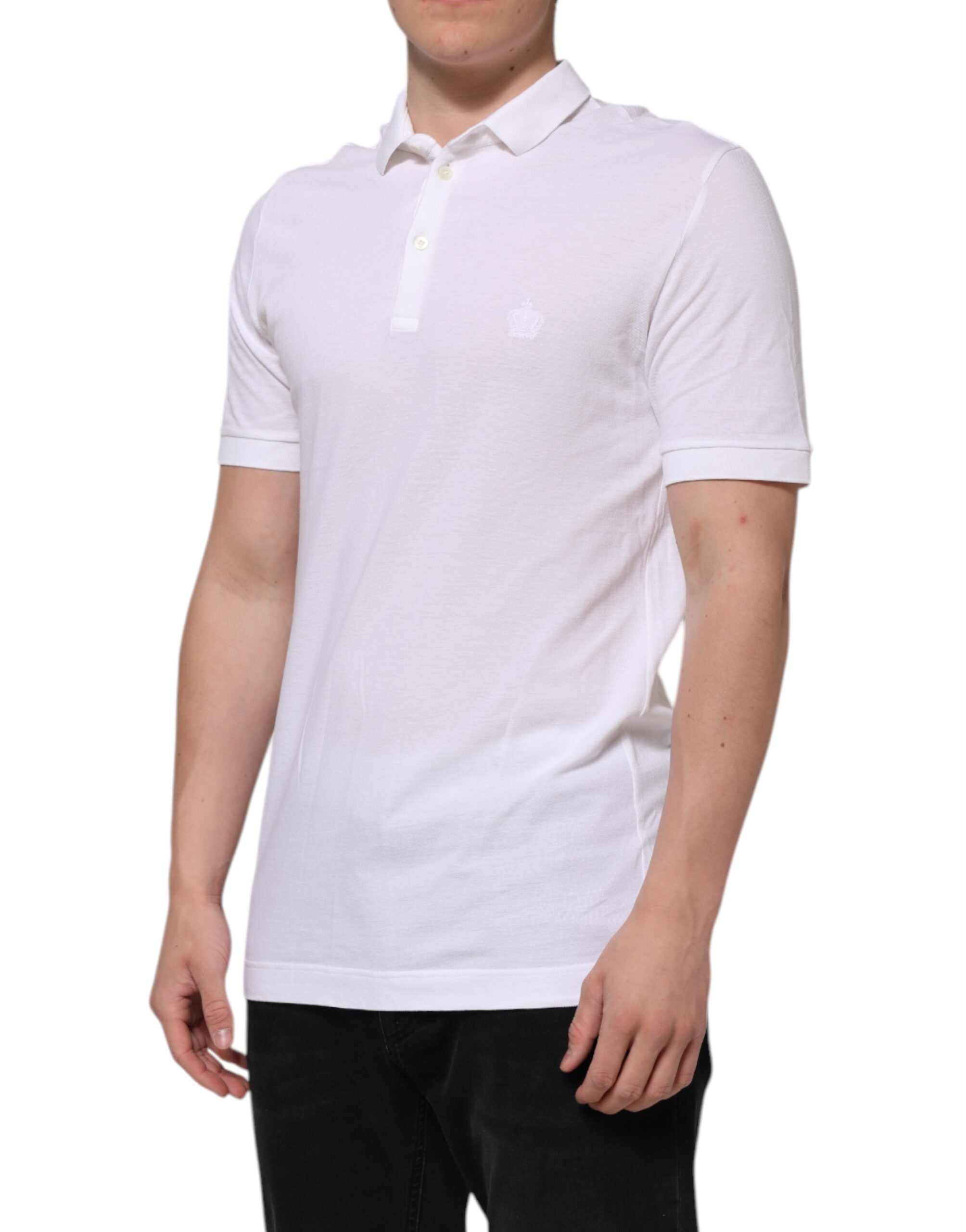 Dolce & Gabbana White Collared Men Short Sleeve Crown T-shirt