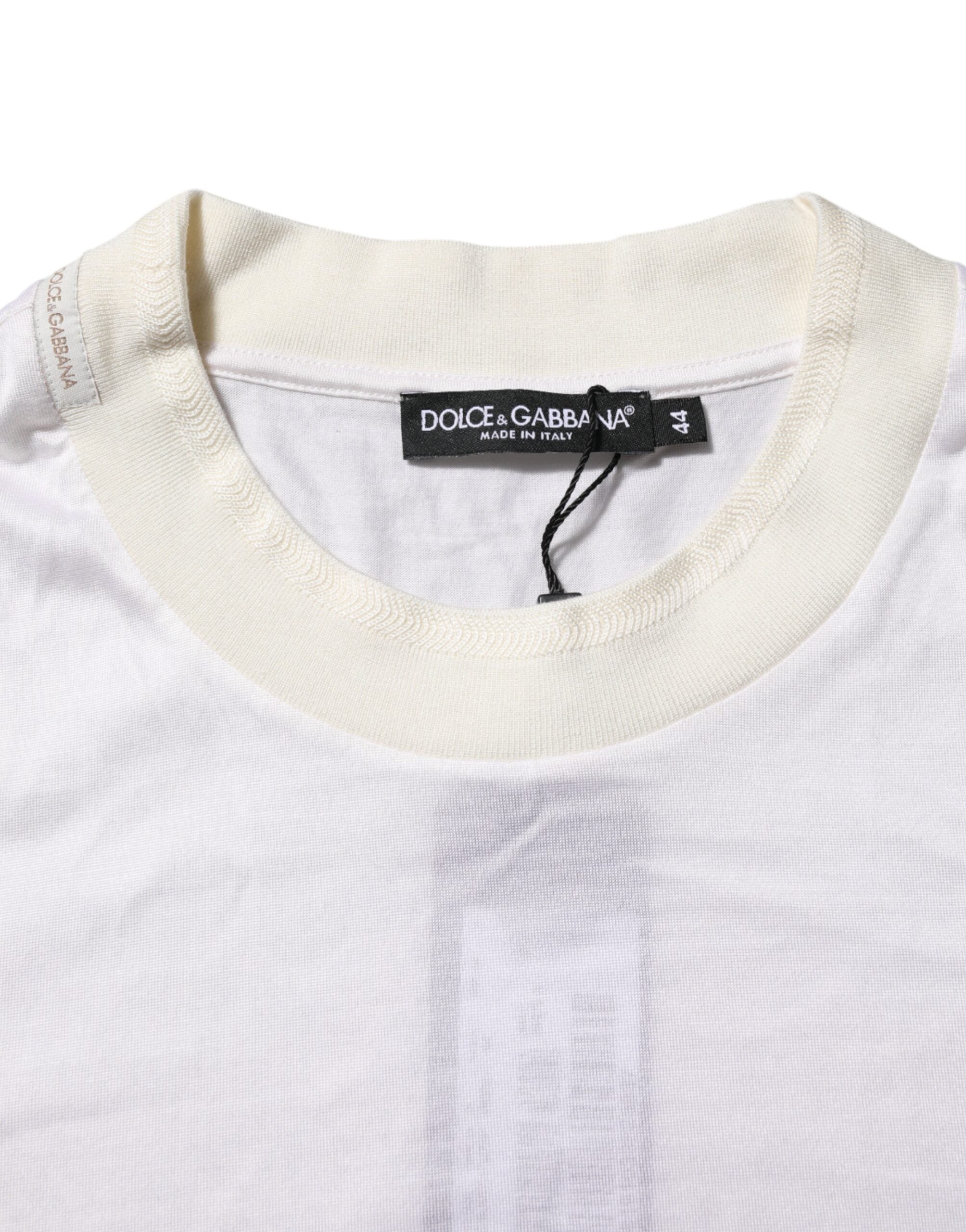Dolce & Gabbana White Silk Crew Neck Long Sleeves T-shirt