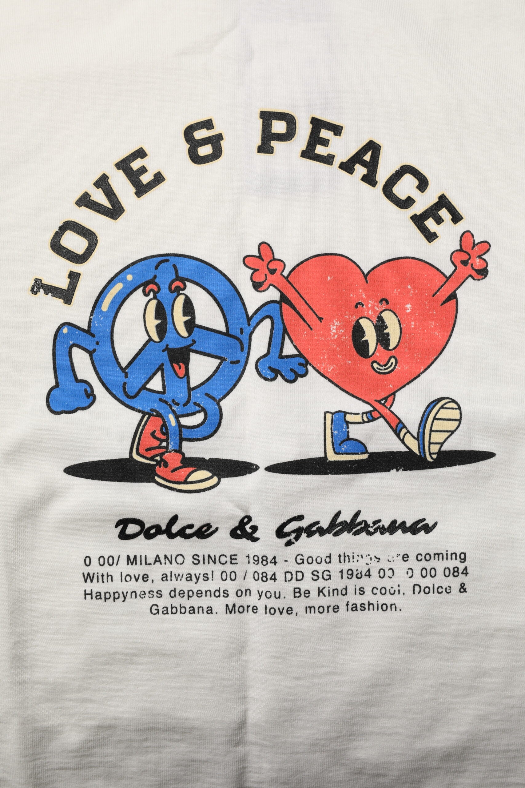 Dolce & Gabbana White Love Peace Cotton Men Crew Neck T-shirt