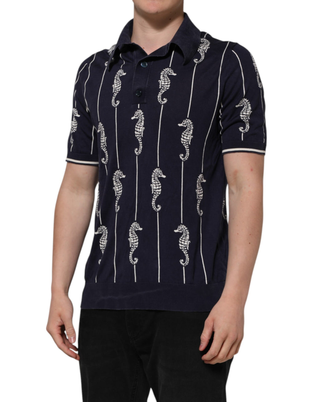 Dolce & Gabbana Dark Blue Sea Horse Collared Polo T-shirt