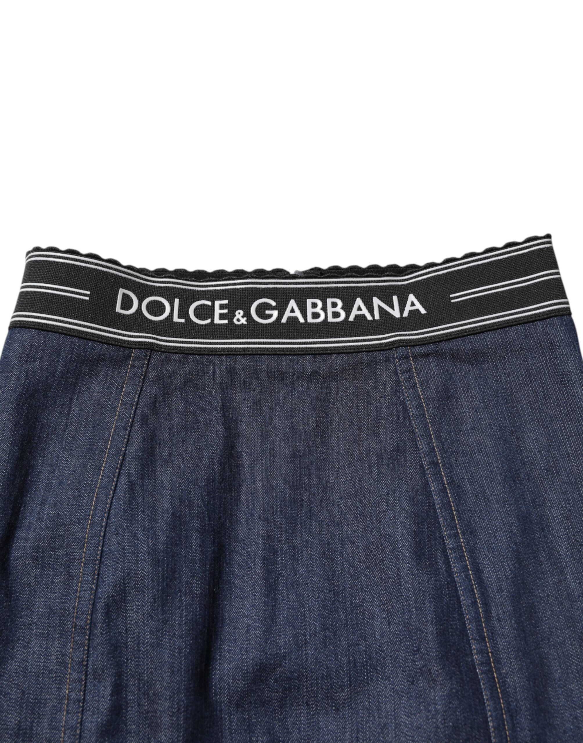 Dolce & Gabbana Blue Cotton Denim Pencil Cut Midi Skirt