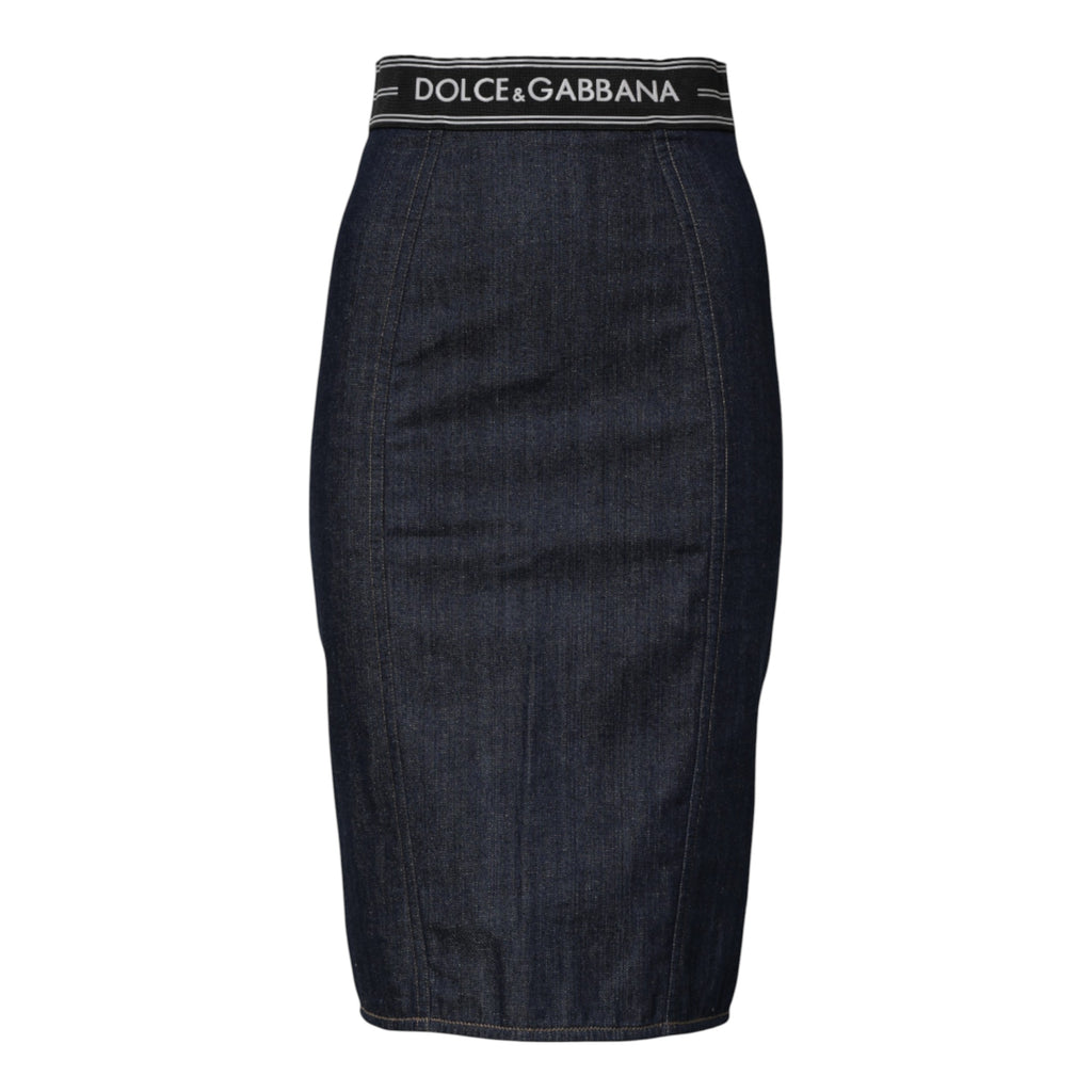 Dolce & Gabbana Blue Cotton Denim Pencil Cut Midi Skirt