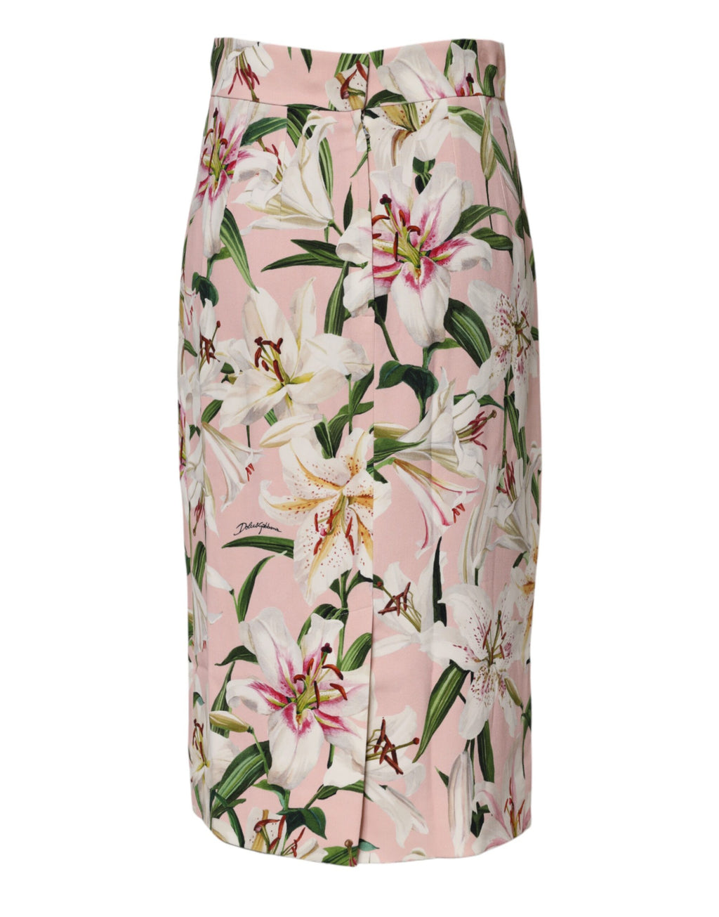 Dolce & Gabbana Pink Lily Print Viscose Pencil Cut Midi Skirt