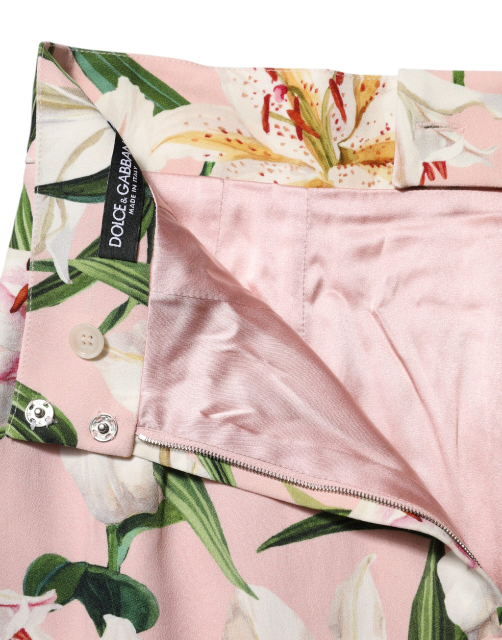 Dolce & Gabbana Pink Lily Print Viscose Pencil Cut Midi Skirt