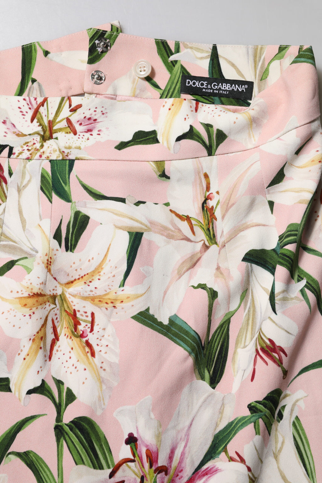 Dolce & Gabbana Pink Lily Print Viscose Pencil Cut Midi Skirt