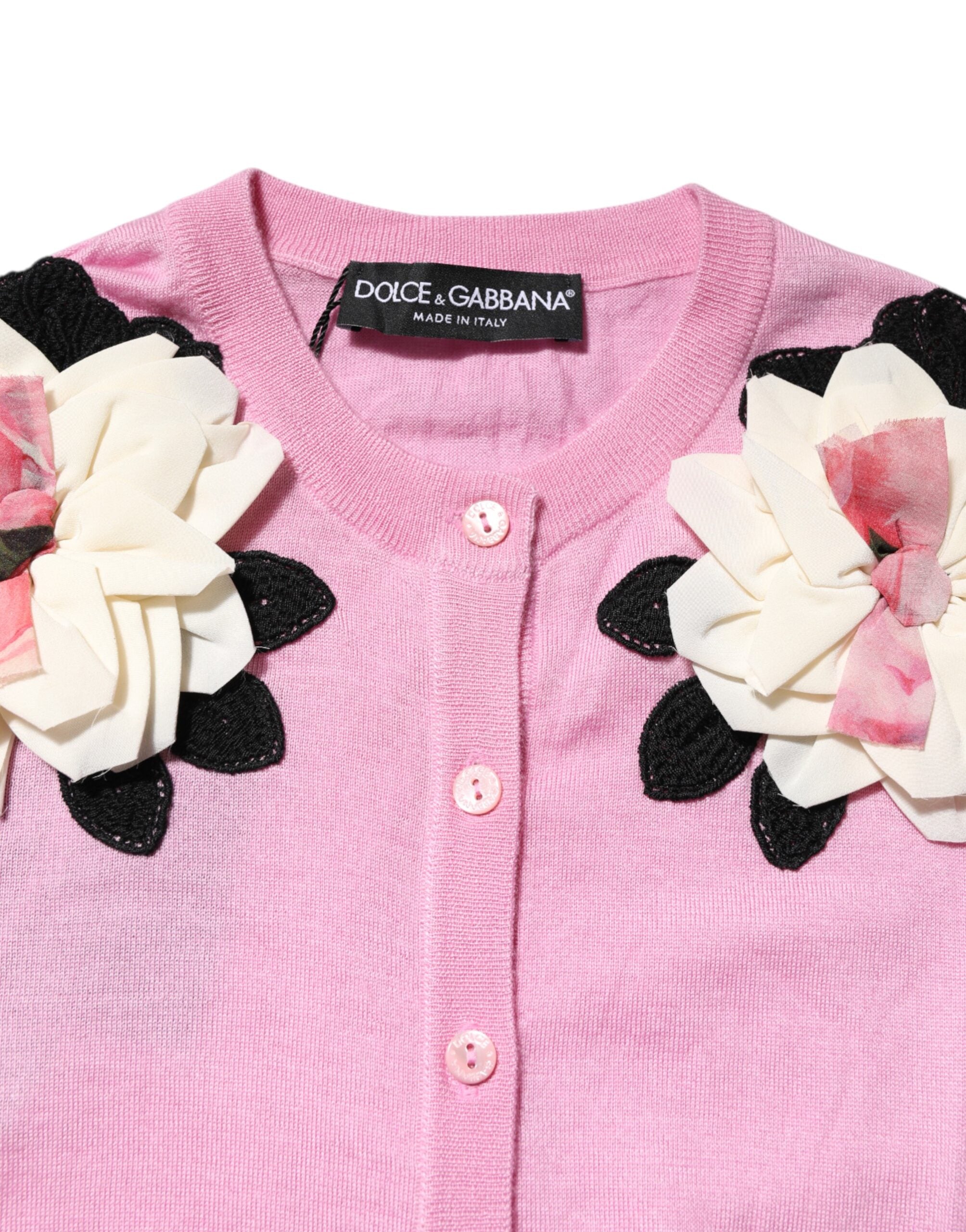 Dolce & Gabbana Pink Floral Detailing Cardigan Sweater