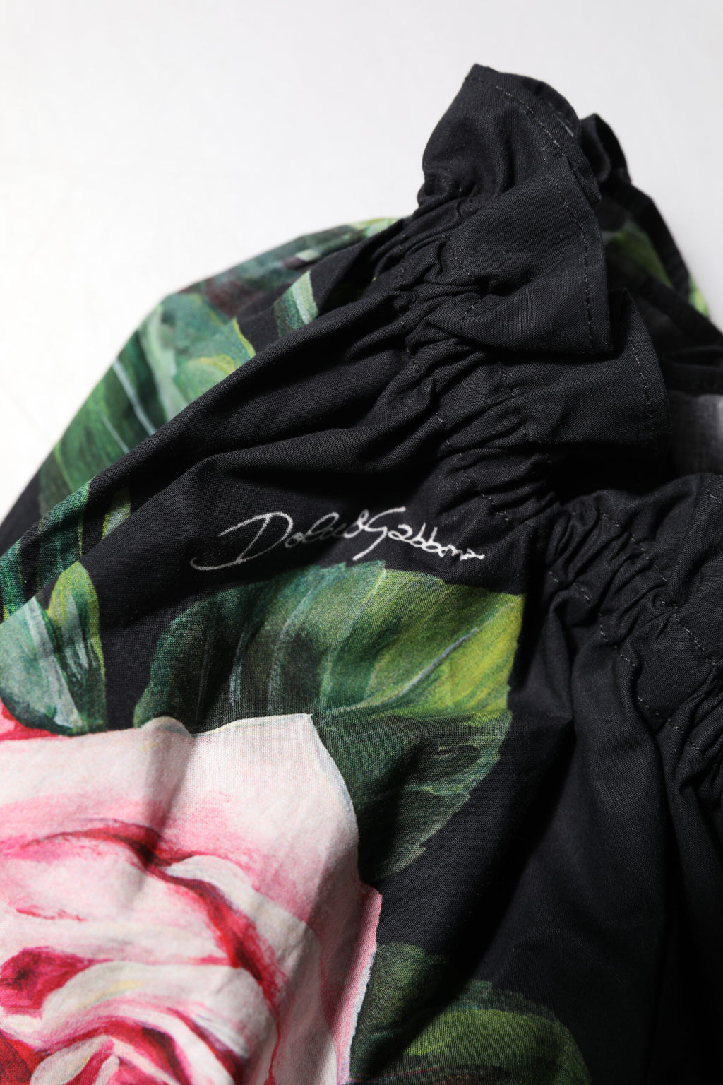 Dolce & Gabbana Black Floral Print Cotton Ruffled Blouse Top