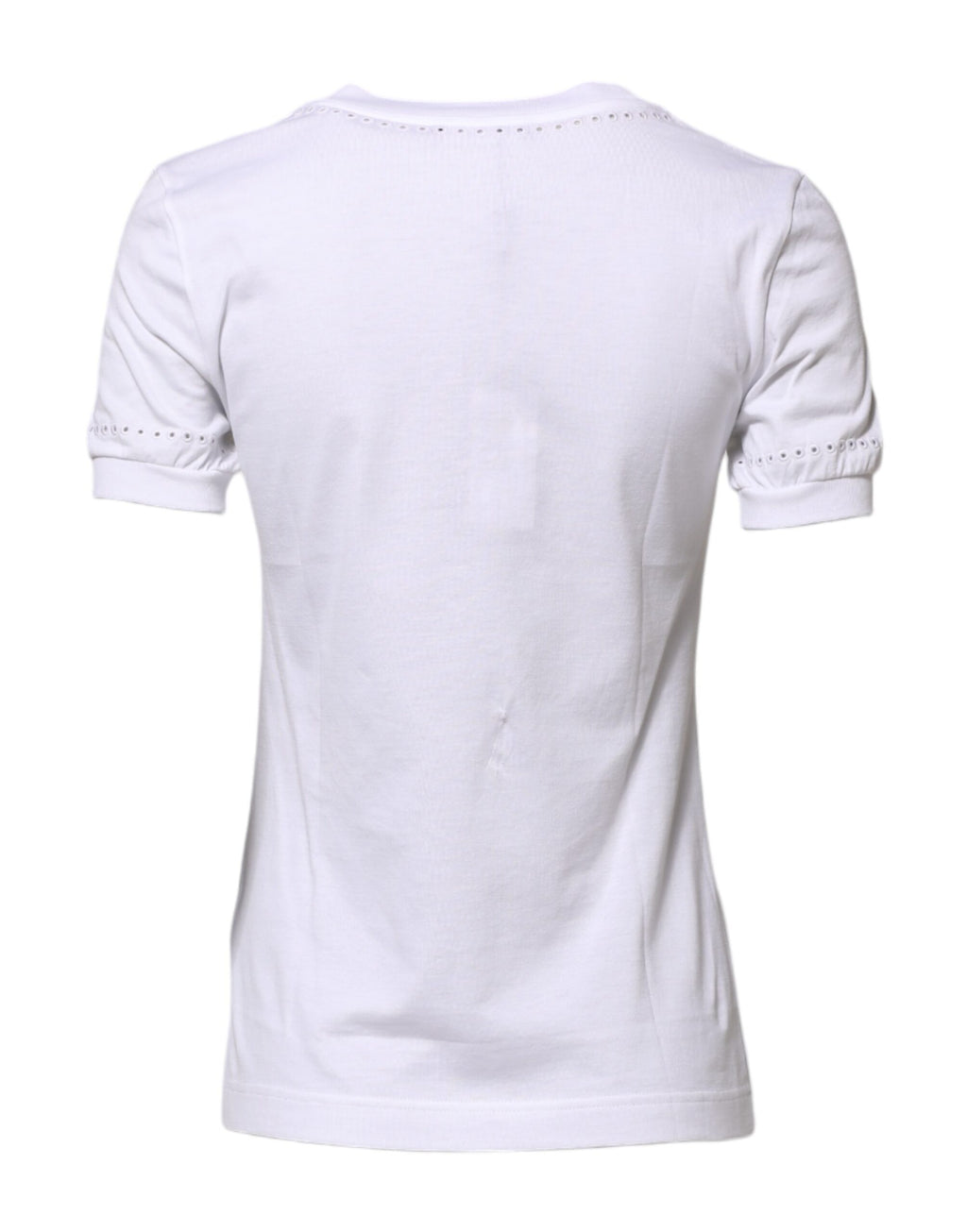 Dolce & Gabbana White Cotton Logo Embroidery Round Neck Top