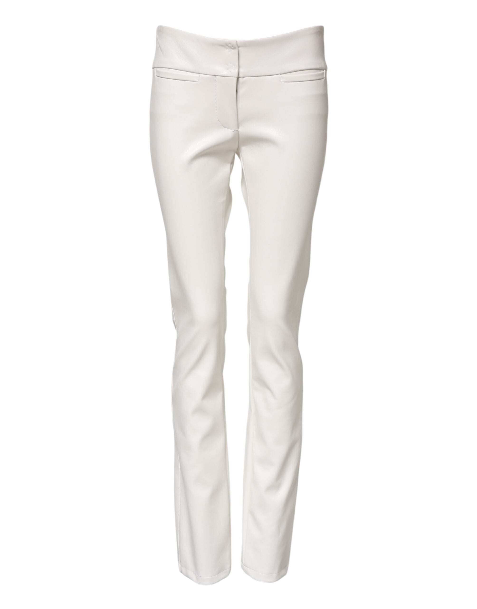 Dolce & Gabbana White Polyurethane High Waist Tapered Pants