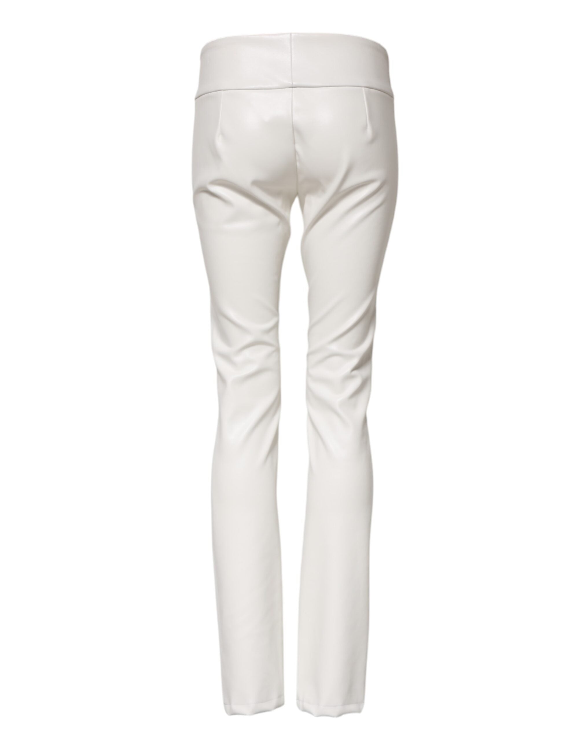 Dolce & Gabbana White Polyurethane High Waist Tapered Pants