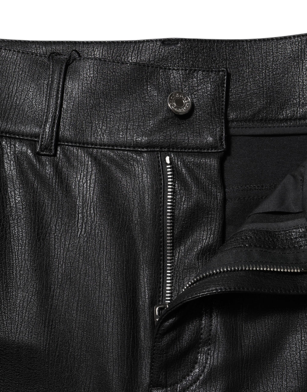 Dolce & Gabbana Black Leather High Waist Slim Fit Pants