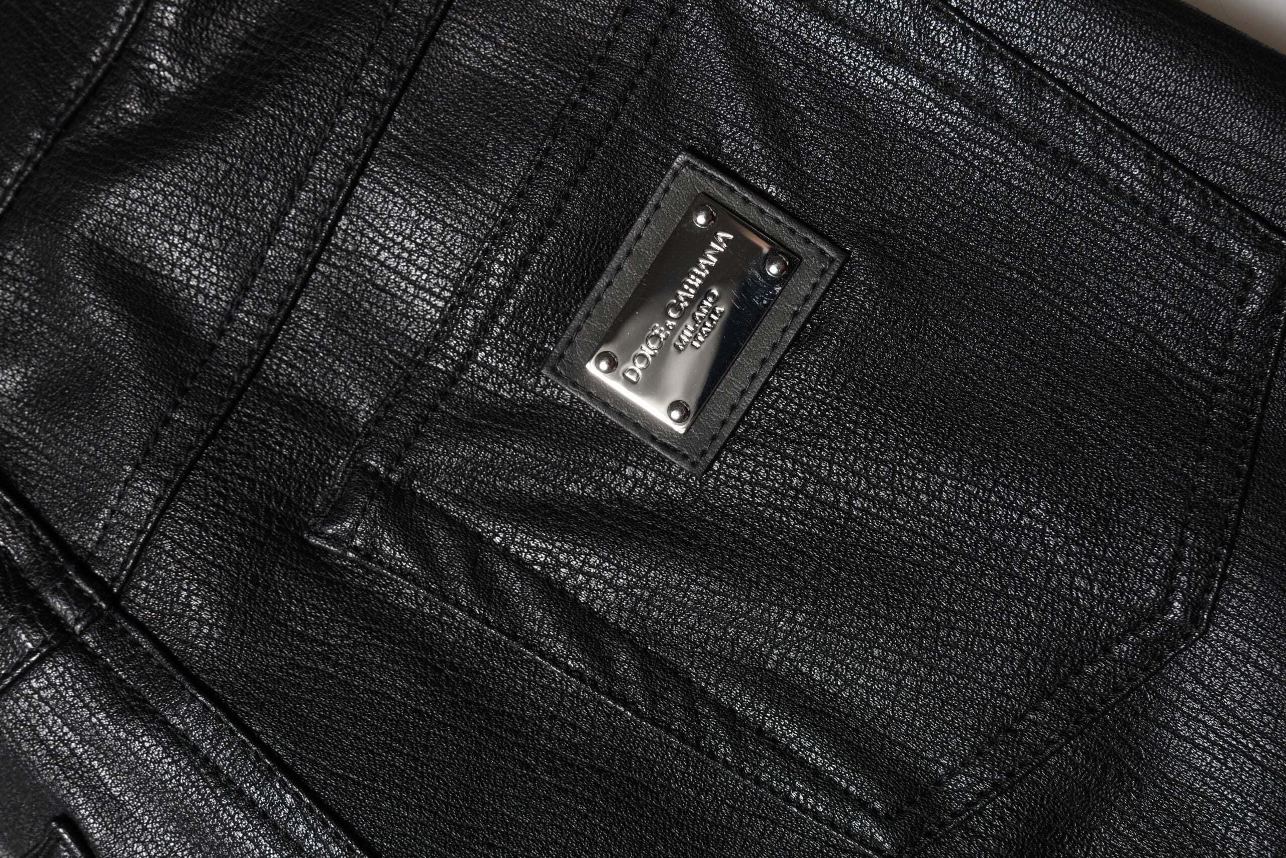 Dolce & Gabbana Black Leather High Waist Slim Fit Pants