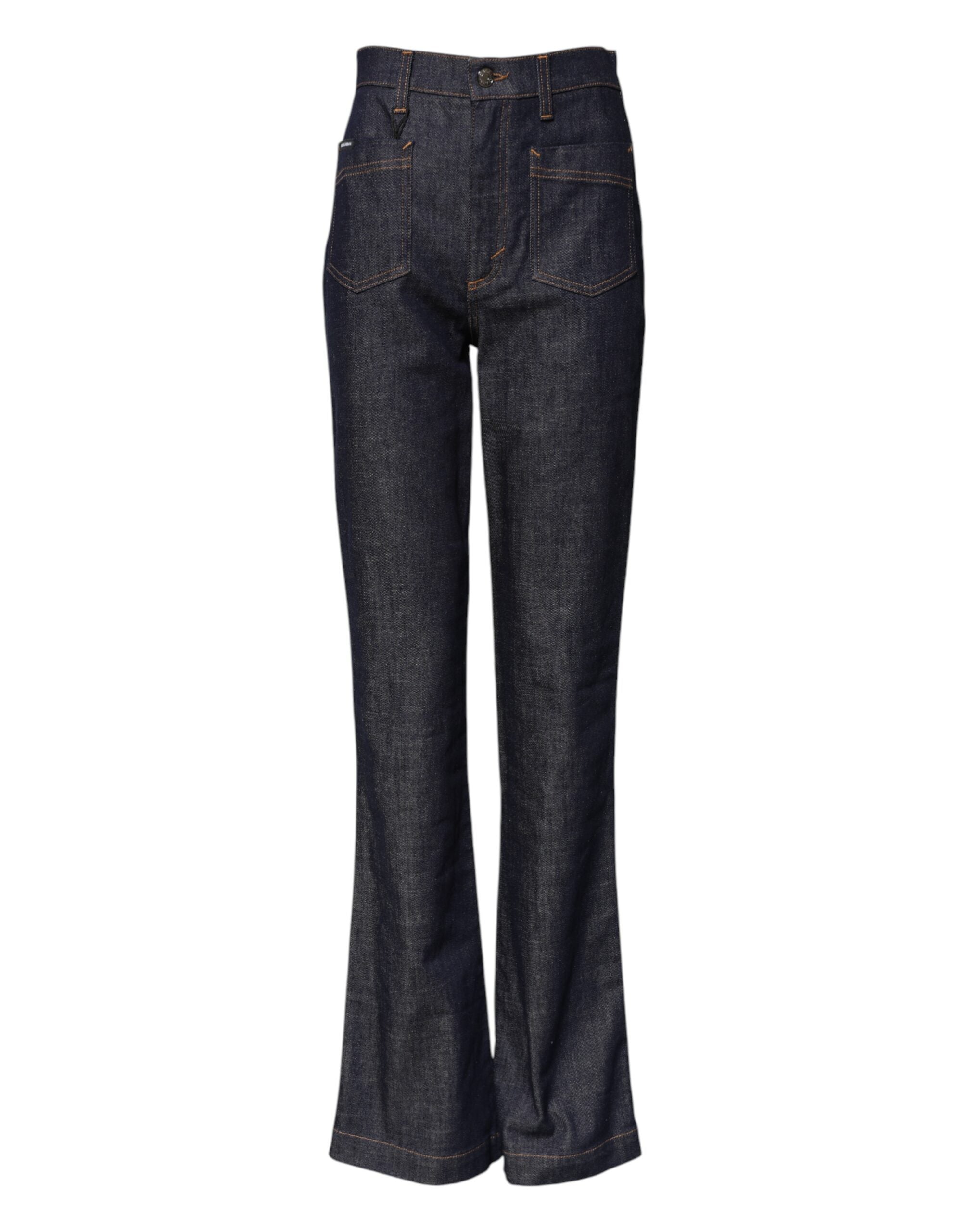 Dolce & Gabbana Blue Cotton High Waist Flared Denim Jeans