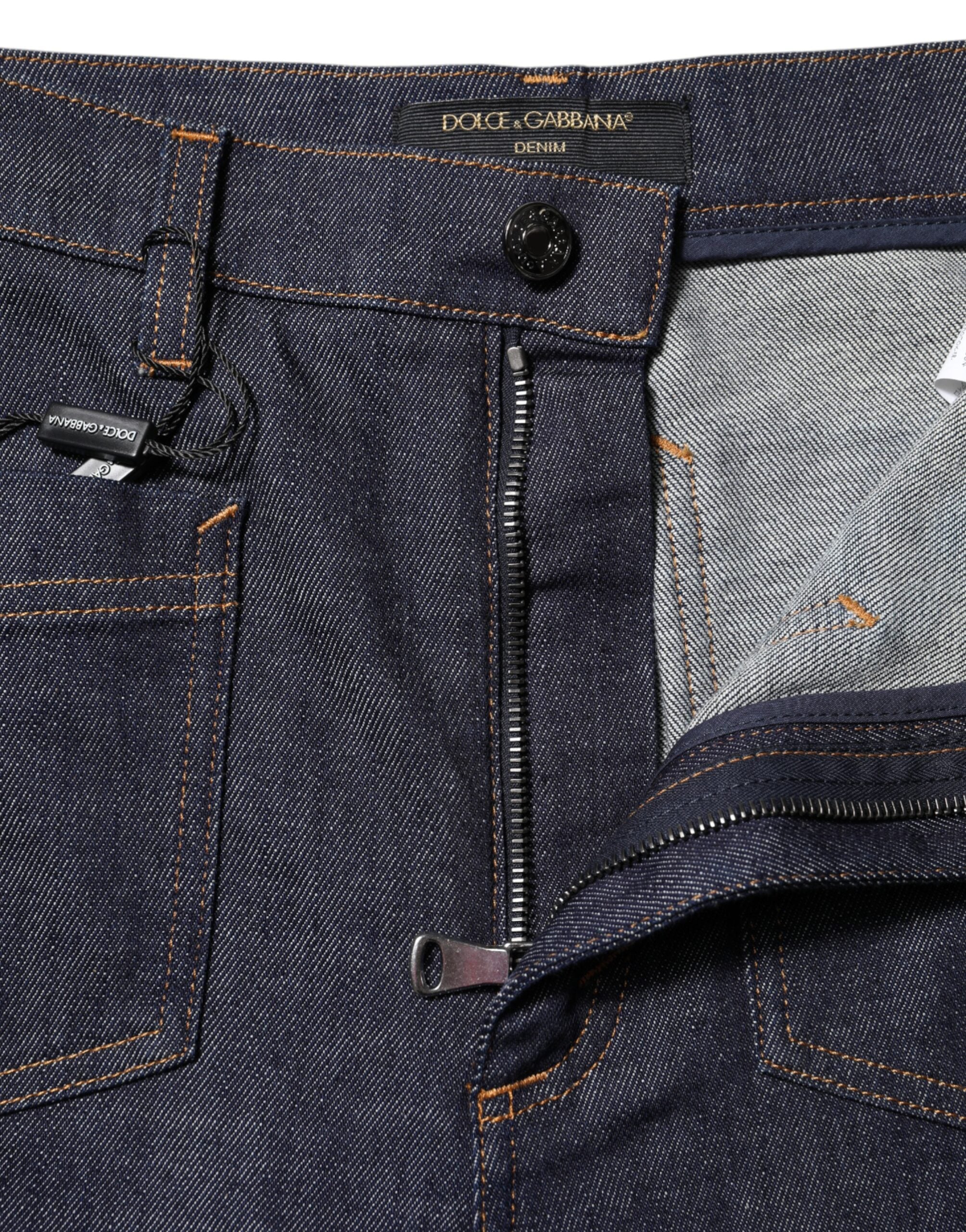 Dolce & Gabbana Blue Cotton High Waist Flared Denim Jeans