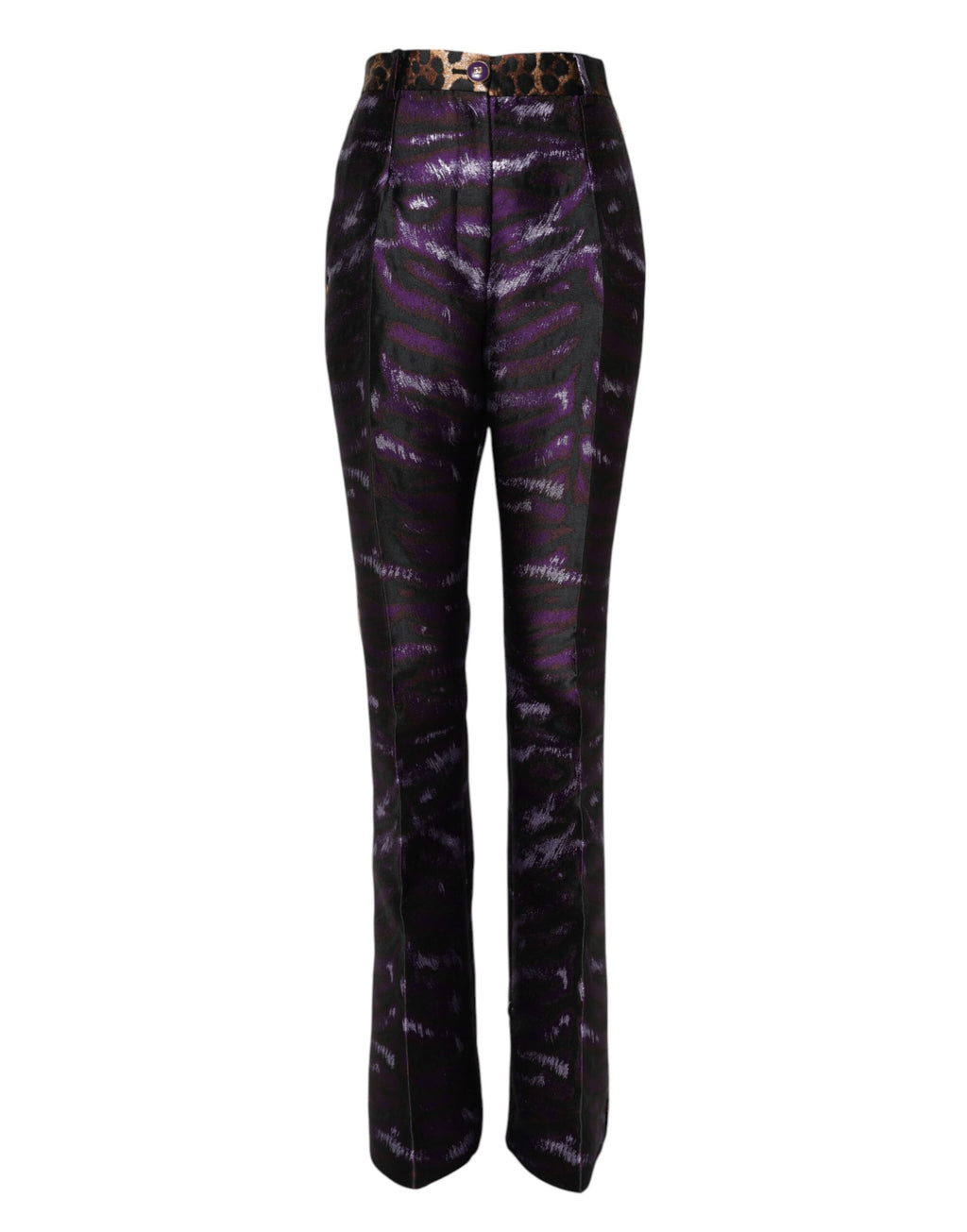 Dolce & Gabbana Purple Polyester Leopard Pattern Flared Pants