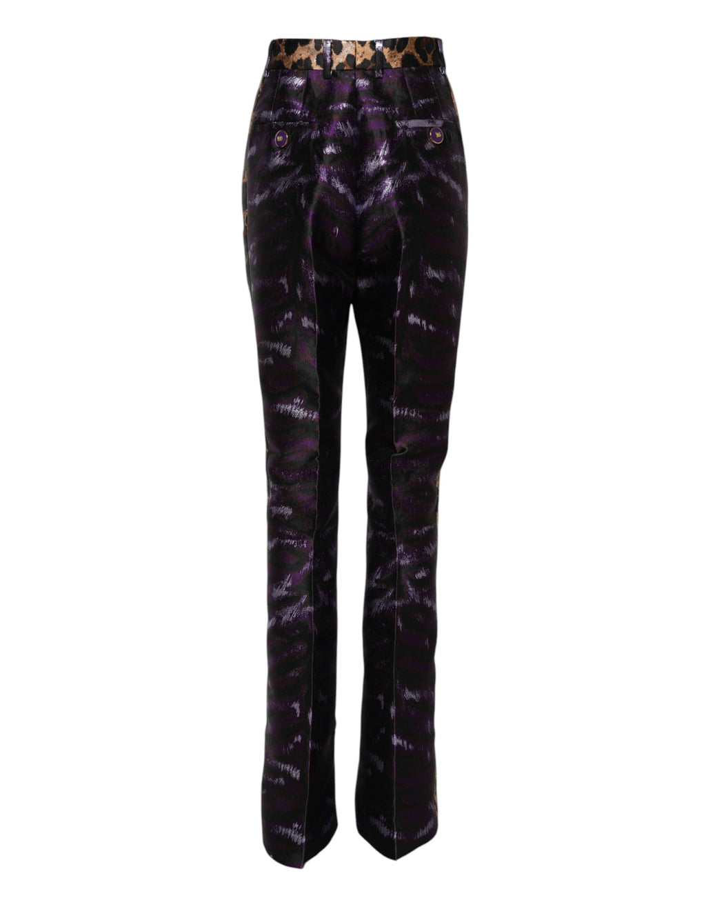 Dolce & Gabbana Purple Polyester Leopard Pattern Flared Pants