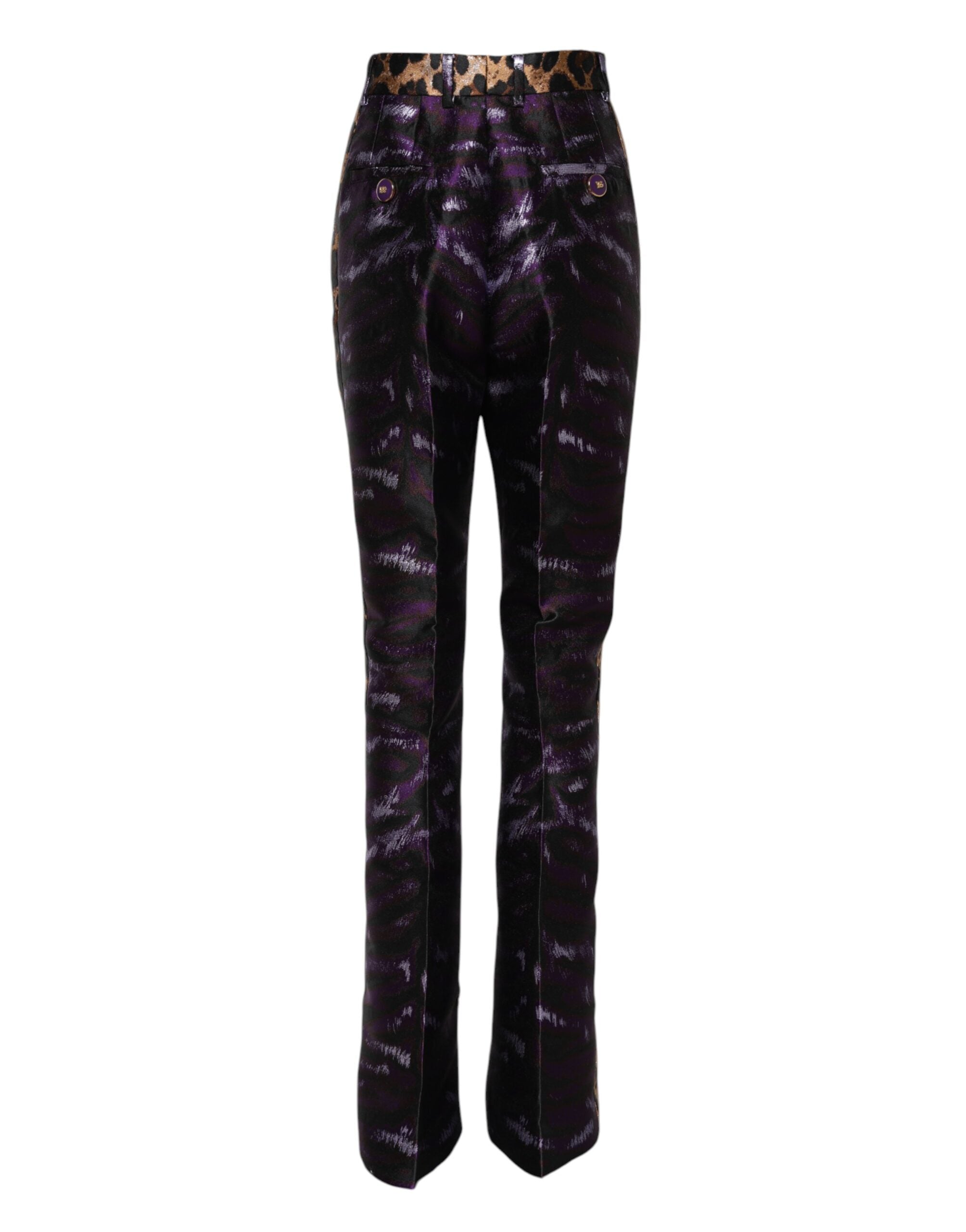Dolce & Gabbana Purple Polyester Leopard Pattern Flared Pants