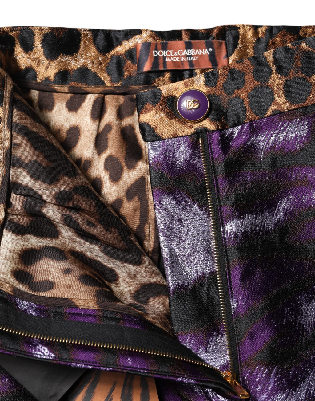 Dolce & Gabbana Purple Polyester Leopard Pattern Flared Pants