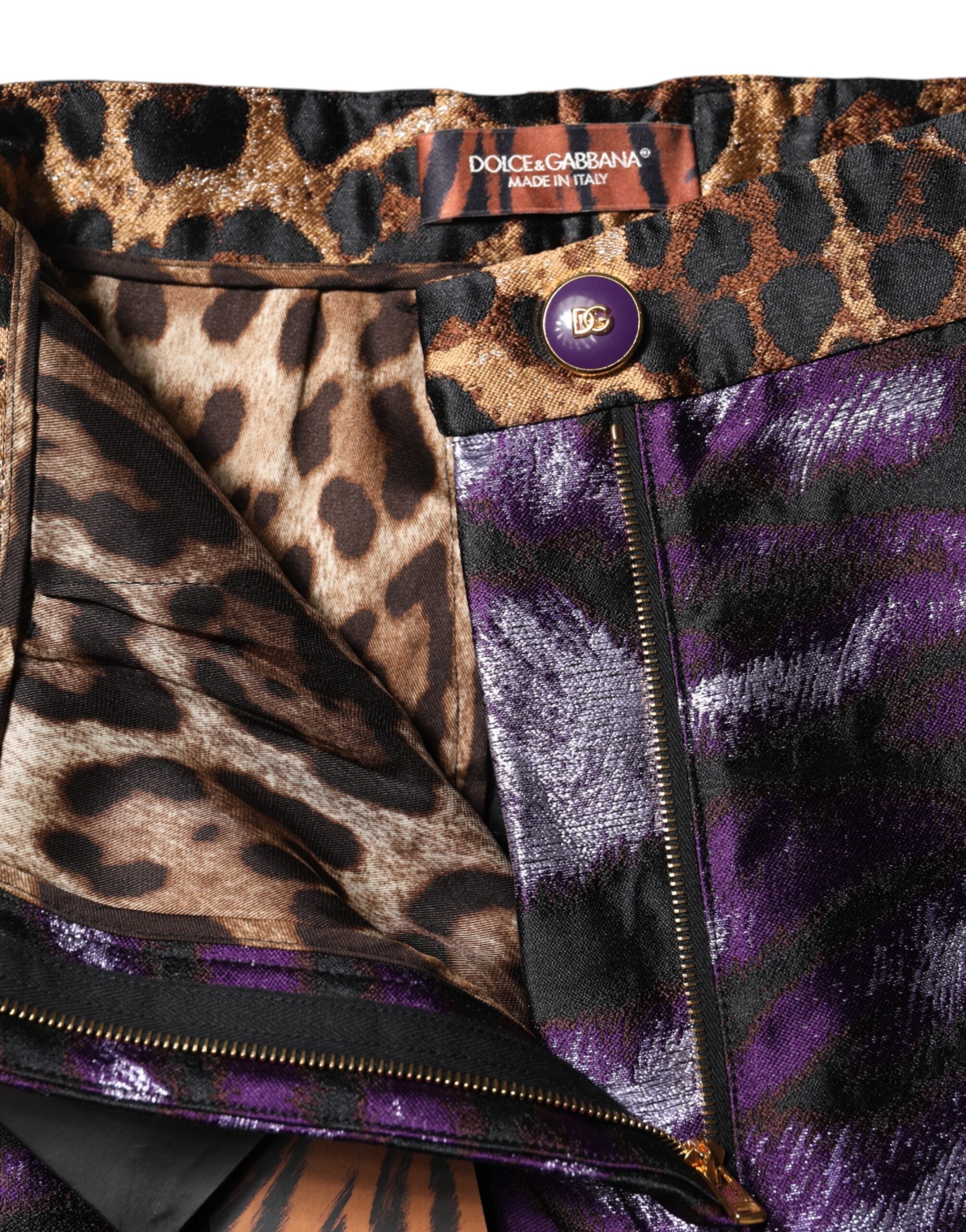 Dolce & Gabbana Purple Polyester Leopard Pattern Flared Pants