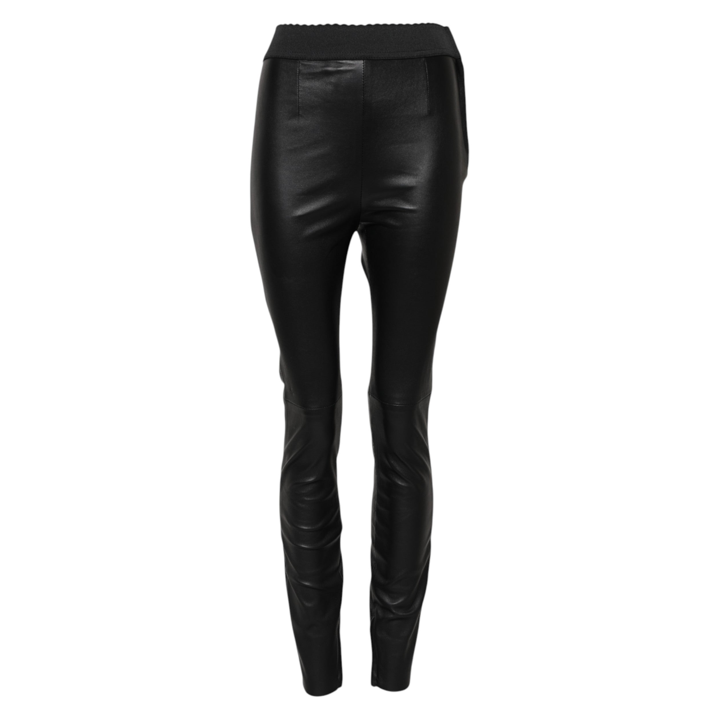 Dolce & Gabbana Black Leather Elastic Waist Pants