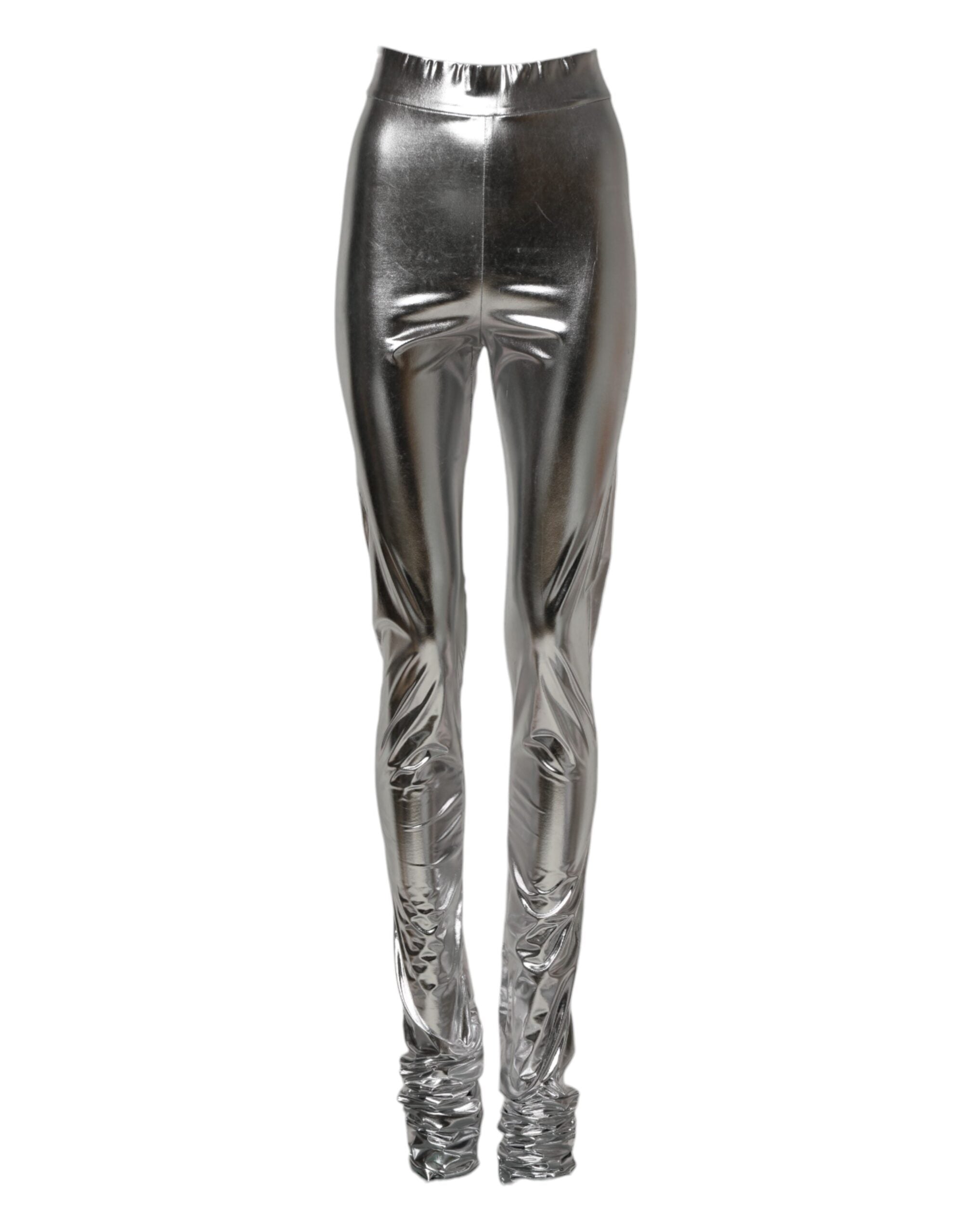 Dolce & Gabbana Metallic Silver Polyester Slim Fit Leggings Pants