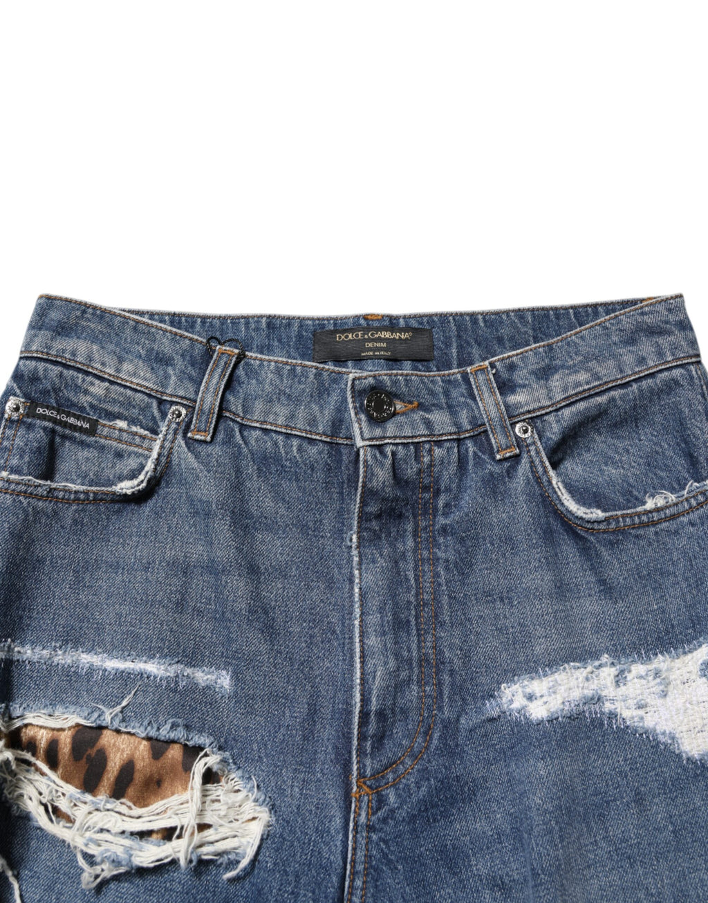 Dolce & Gabbana Blue Tattered Cotton Straight Denim Jeans