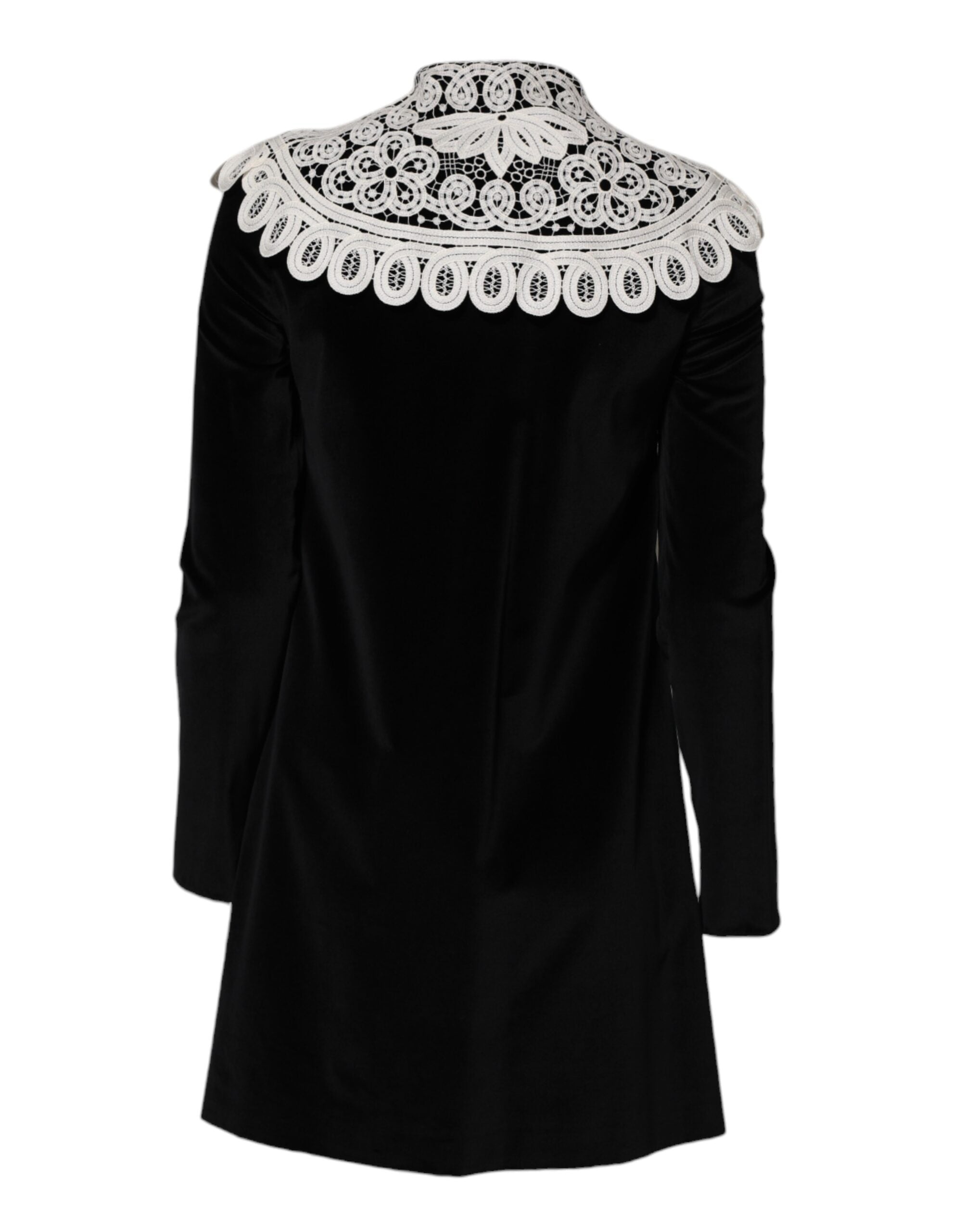 Dolce & Gabbana Black Velvet Lace Collared Embellished Dress