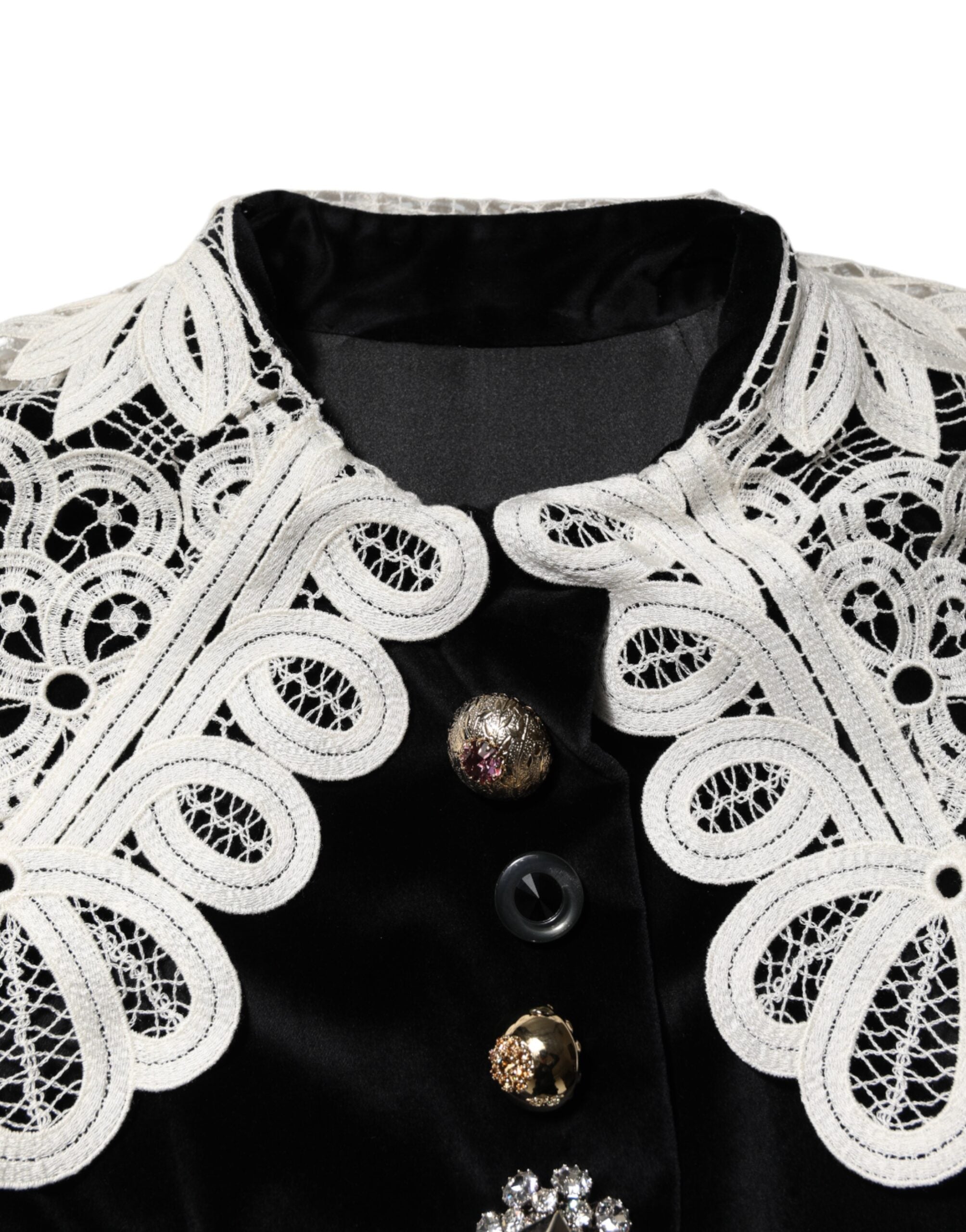 Dolce & Gabbana Black Velvet Lace Collared Embellished Dress