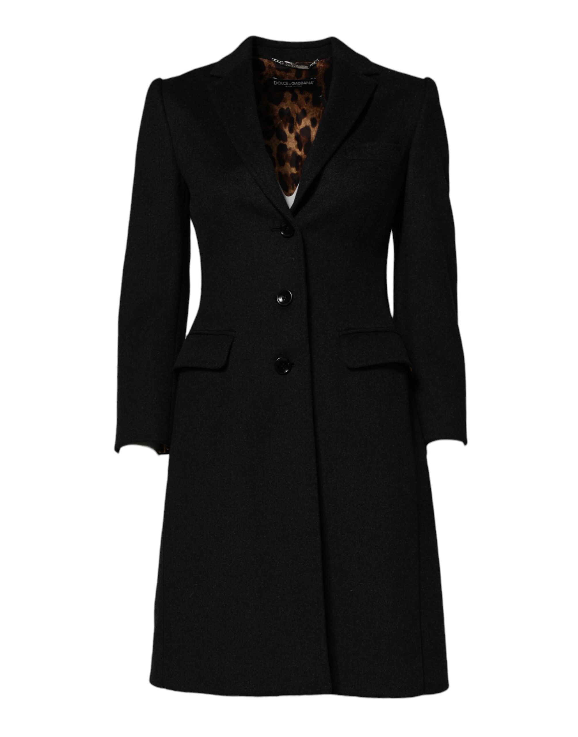 Dolce & Gabbana Black Wool Long Sleeves Trench Coat Jacket