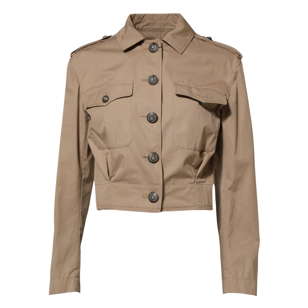 Dolce & Gabbana Beige Cotton Button Up Fitted Cropped Jacket