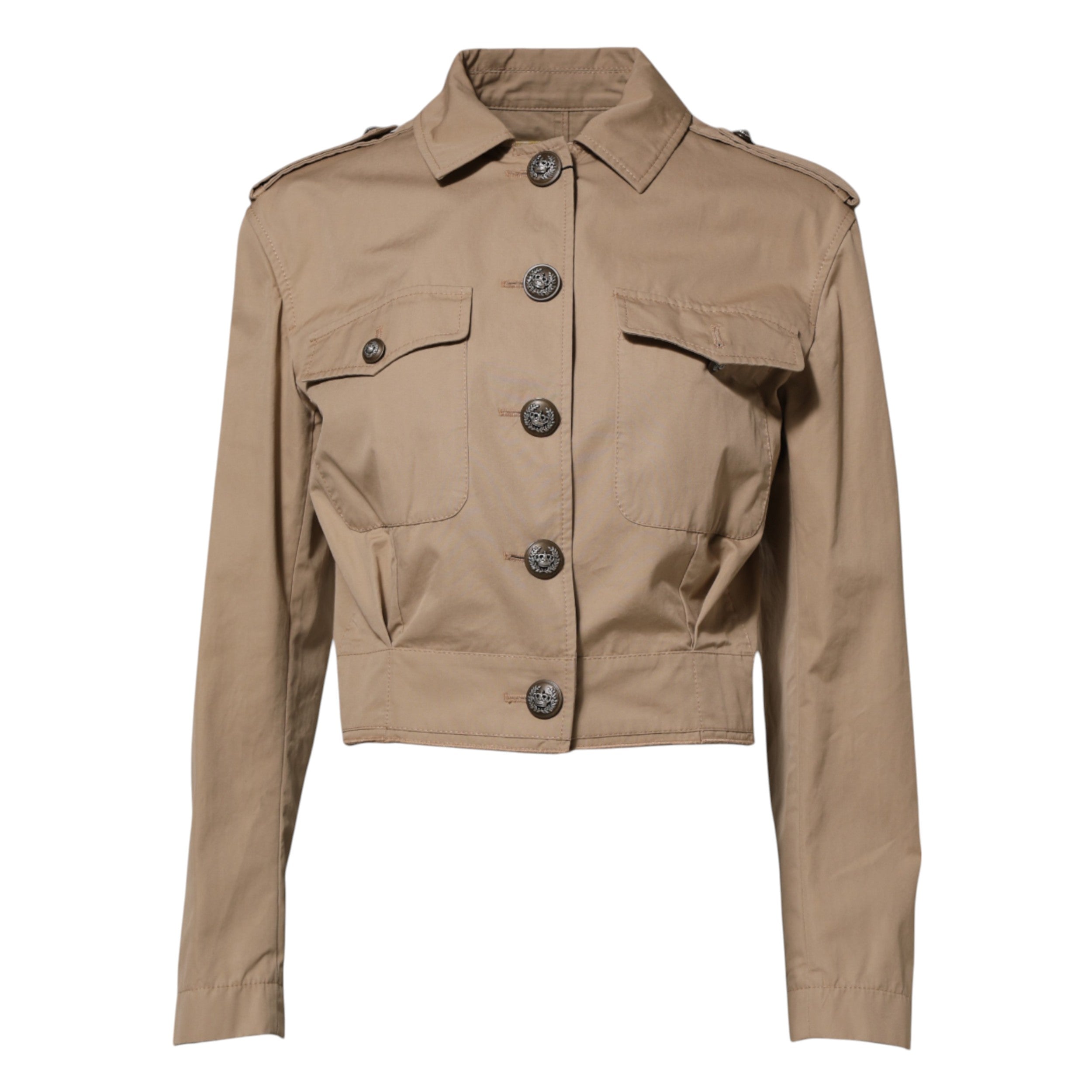 Dolce & Gabbana Beige Cotton Button Up Fitted Cropped Jacket