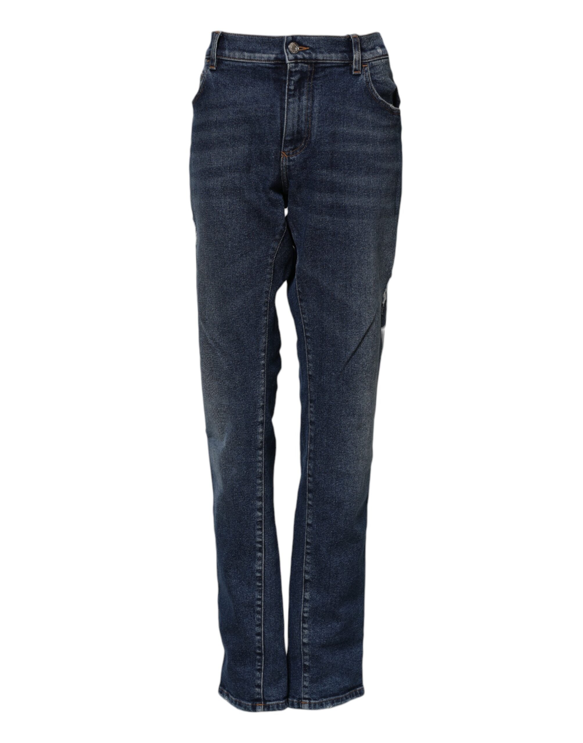 Dolce & Gabbana Blue Cotton Mid Waisted Straight Denim Jeans
