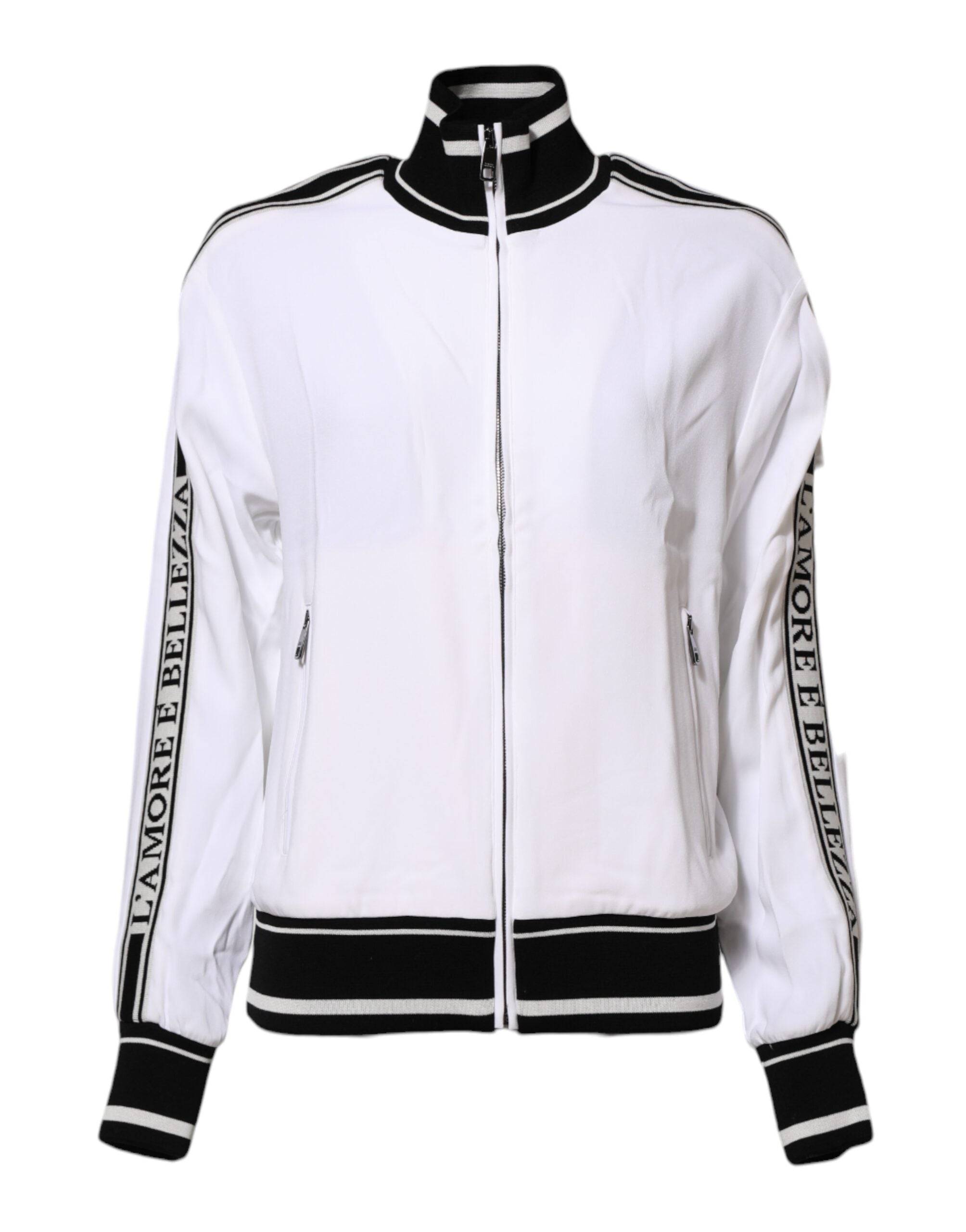 Dolce & Gabbana White Viscose Logo Women Full Zip Jacket