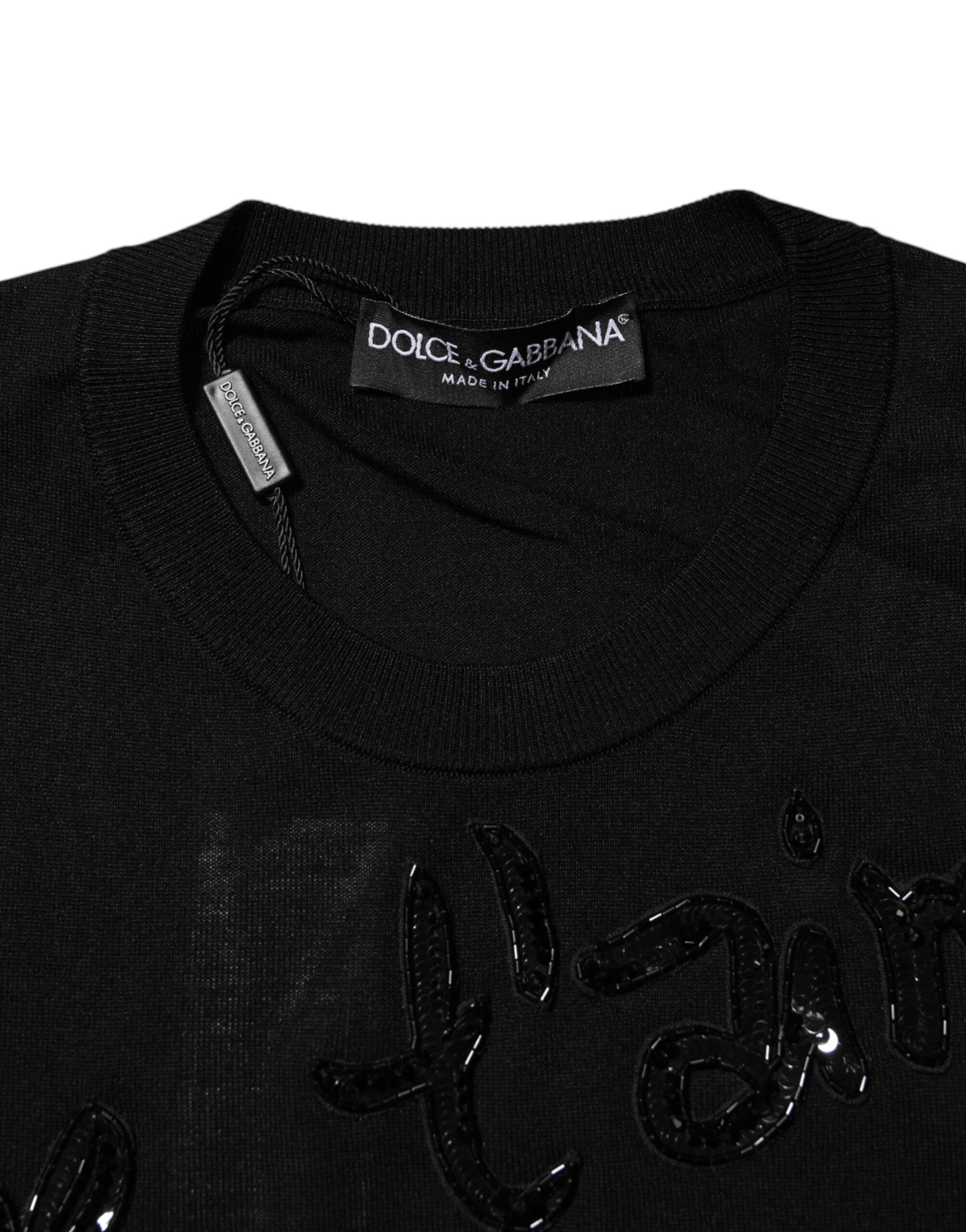Dolce & Gabbana Black Rose Sequin Embellishments Blouse Top