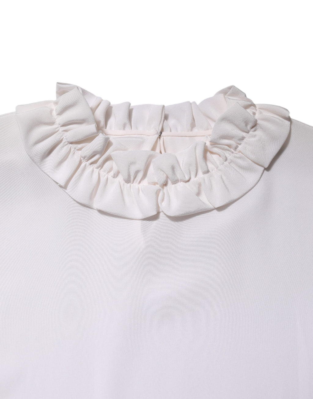 Dolce & Gabbana White Ruffled Neckline Blouse Pullover Top