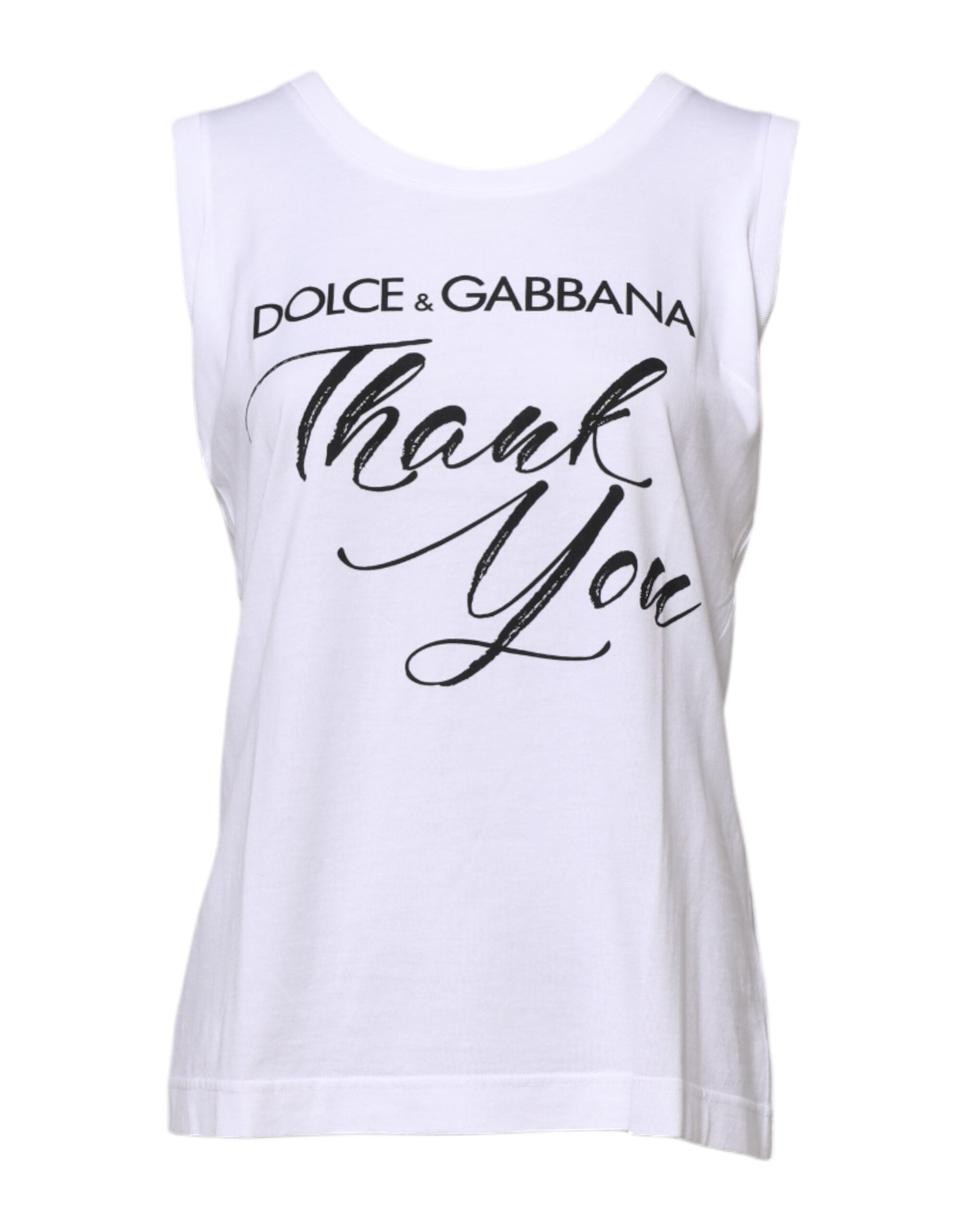 Dolce & Gabbana White Printed Cotton Sleeveless Tank T-shirt