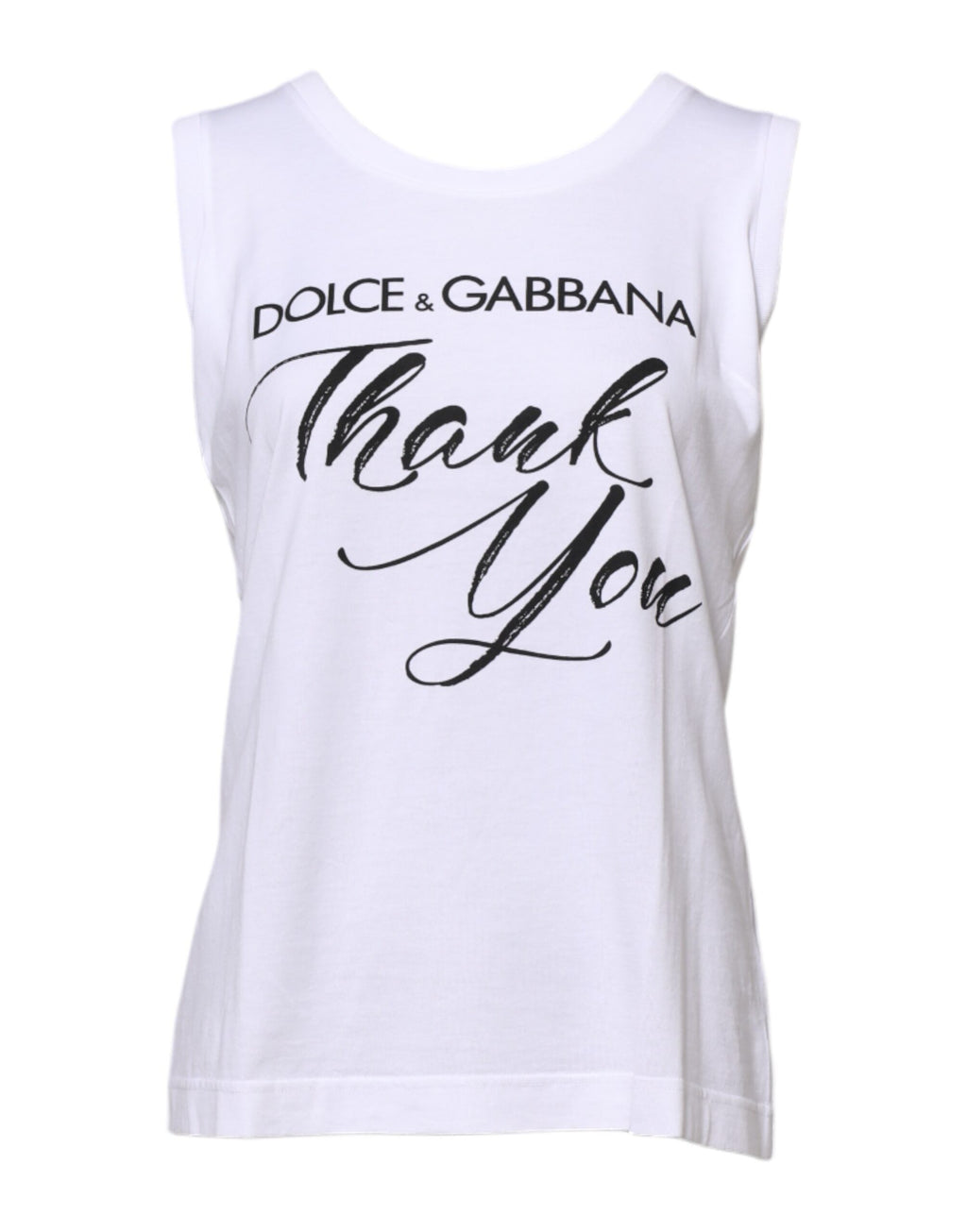 Dolce & Gabbana White Printed Cotton Sleeveless Tank T-shirt