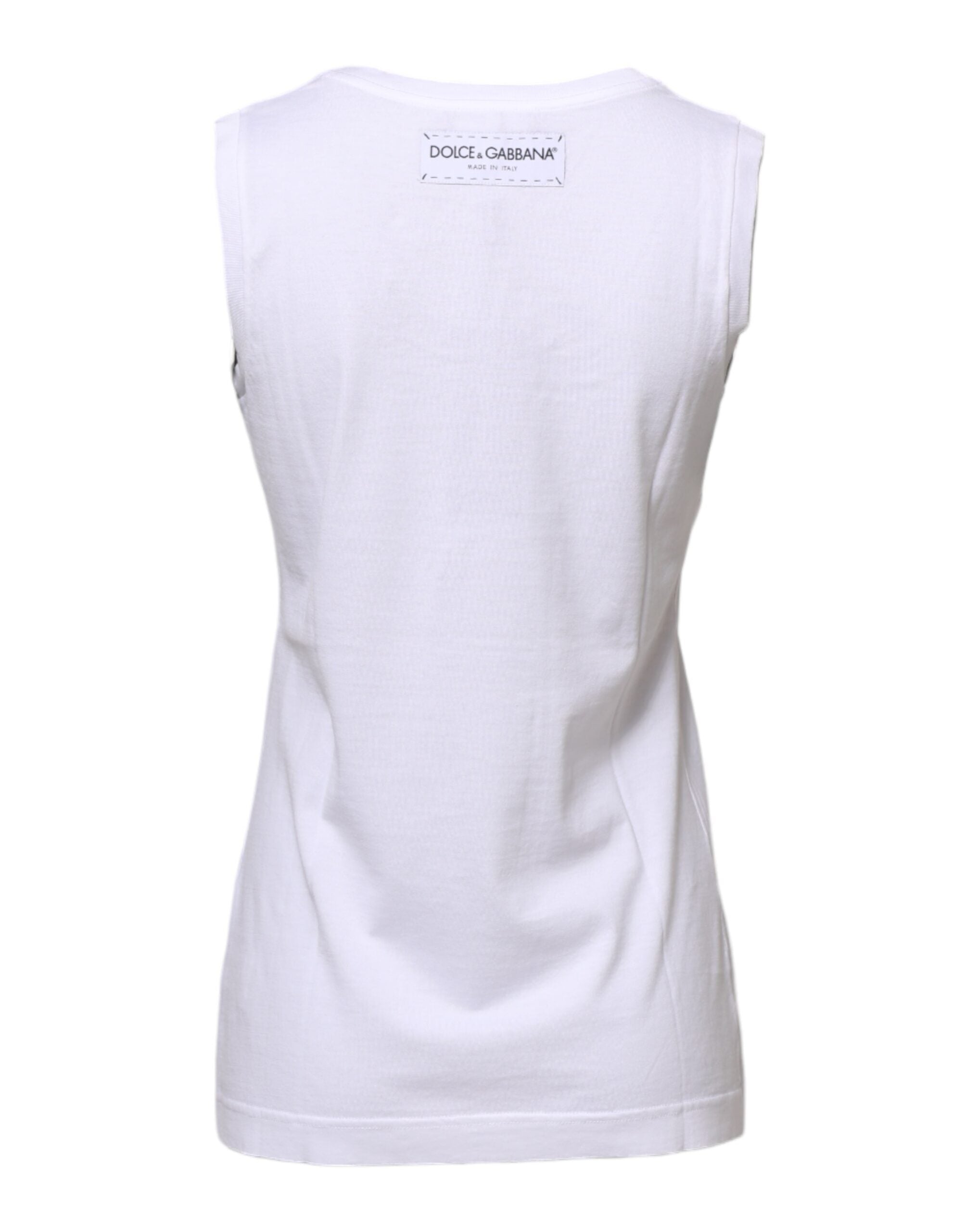 Dolce & Gabbana White Printed Cotton Sleeveless Tank T-shirt