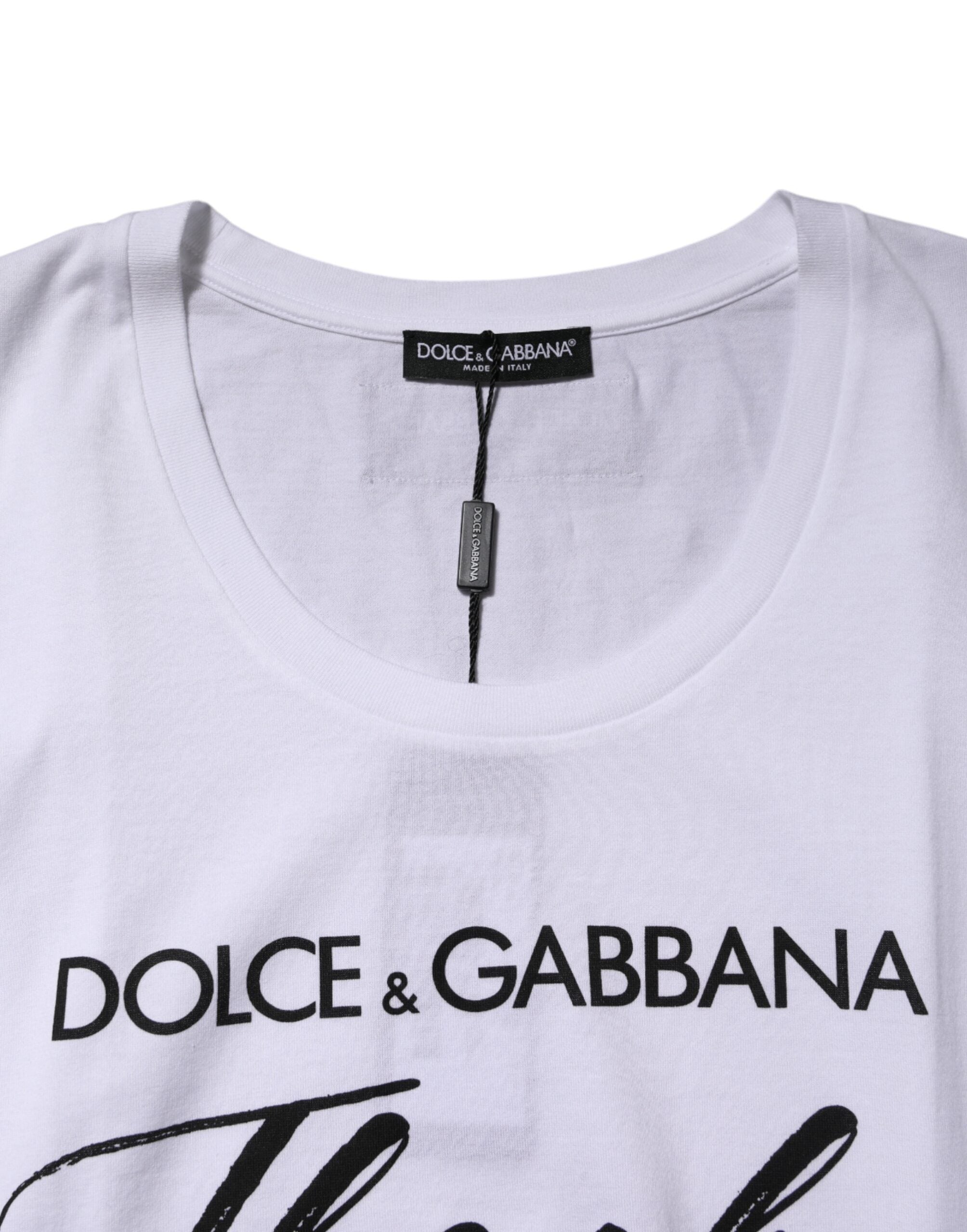 Dolce & Gabbana White Printed Cotton Sleeveless Tank T-shirt