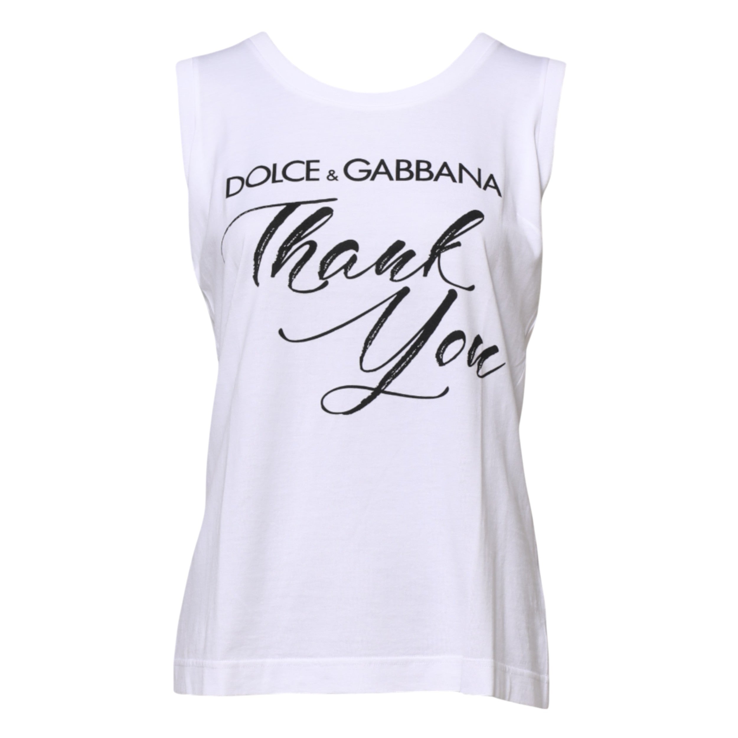 Dolce & Gabbana White Printed Cotton Sleeveless Tank T-shirt