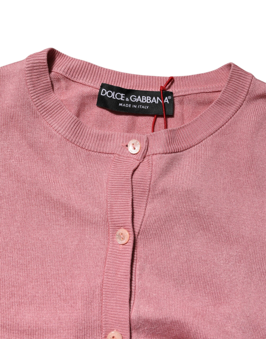 Dolce & Gabbana Pink Silk Cropped Crew Neck Cardigan Sweater