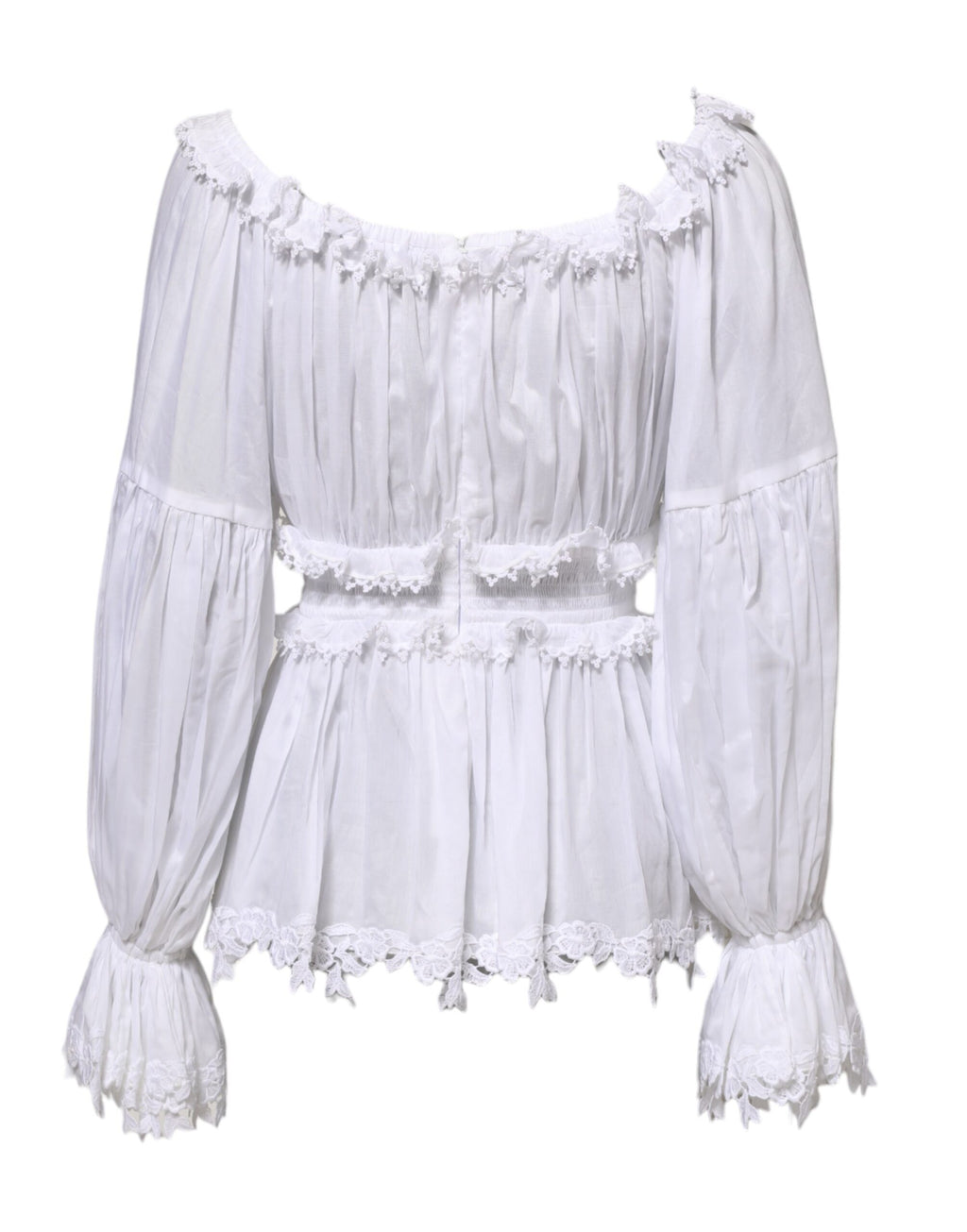 Dolce & Gabbana White Ruffled Lace Embellished Blouse Top